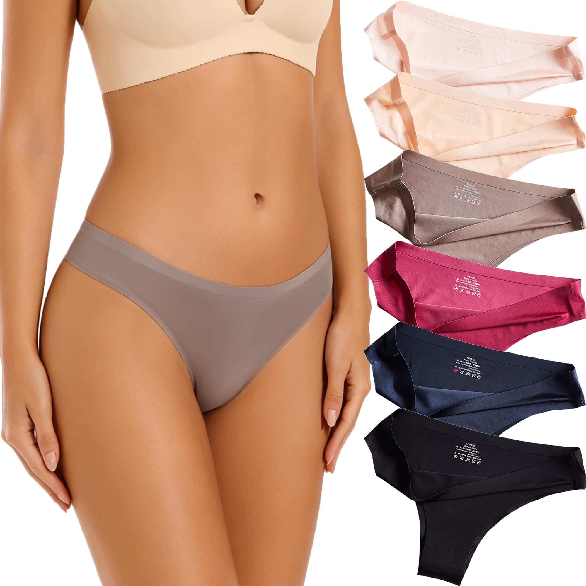 - Seamless Underwear for Women No Show Hipster Bikini Panties Low Rise Cheeky Breathable Soft Invisible Briefs 6 Pack