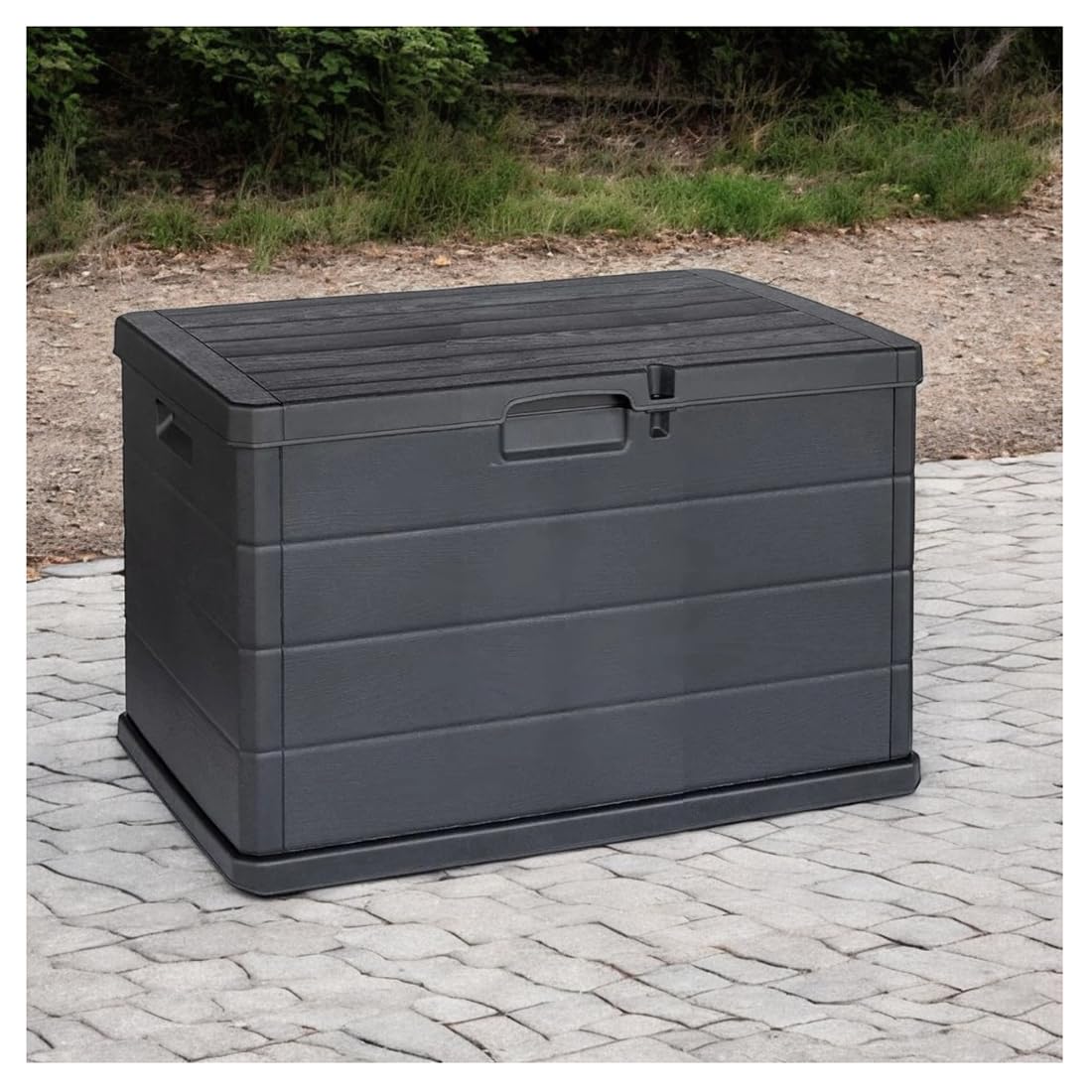 Acomoda Textil – Baúl de Almacenaje para Jardín con Gran Capacidad. Arcón Exterior de Resina y Sistema de Cierre para Ordenación en Patio y Terraza, Antracita 76X55X52 cm (170 Litros) - 5