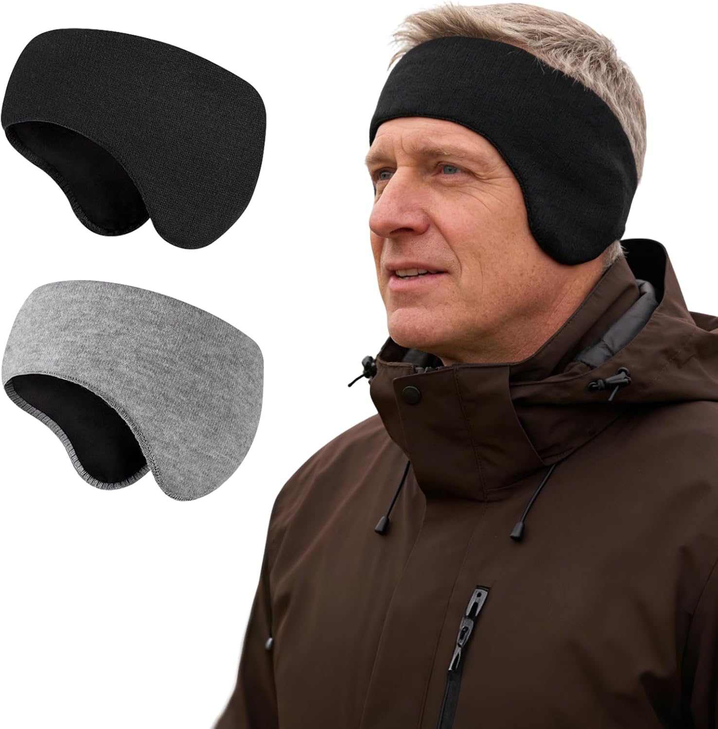 Winter Double-Layer Fleece Ear Muffs Warmers Headband, 2-Pack Thermal Ear Muffs for Men Women Running Cycling Ski in Cold Weather