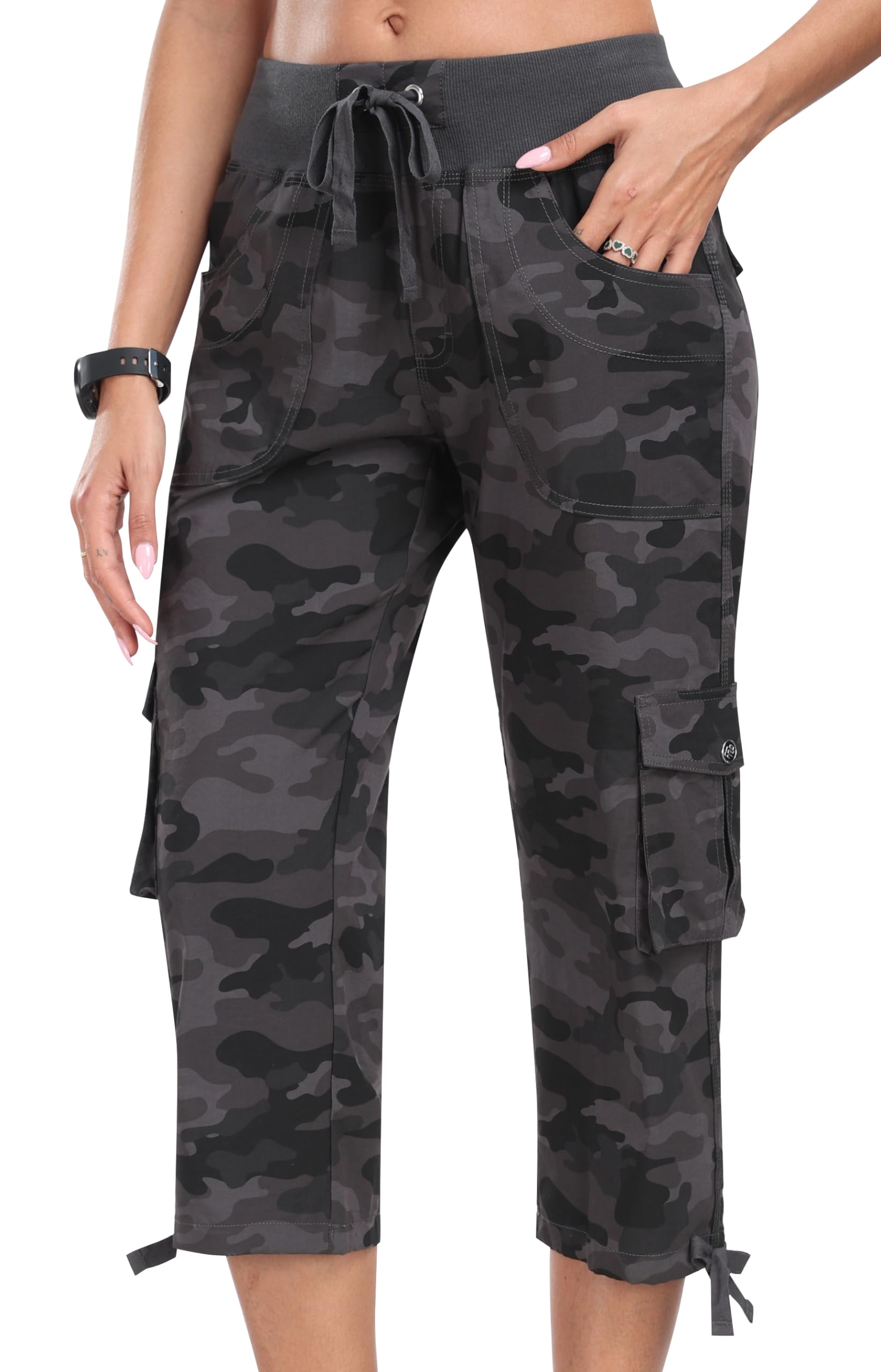 MoFiz Womens Capris with Pockets Loose Fit Casual Capri Pants Dressy Lightweight Ladies Baggy Cargo Pants for Hiking