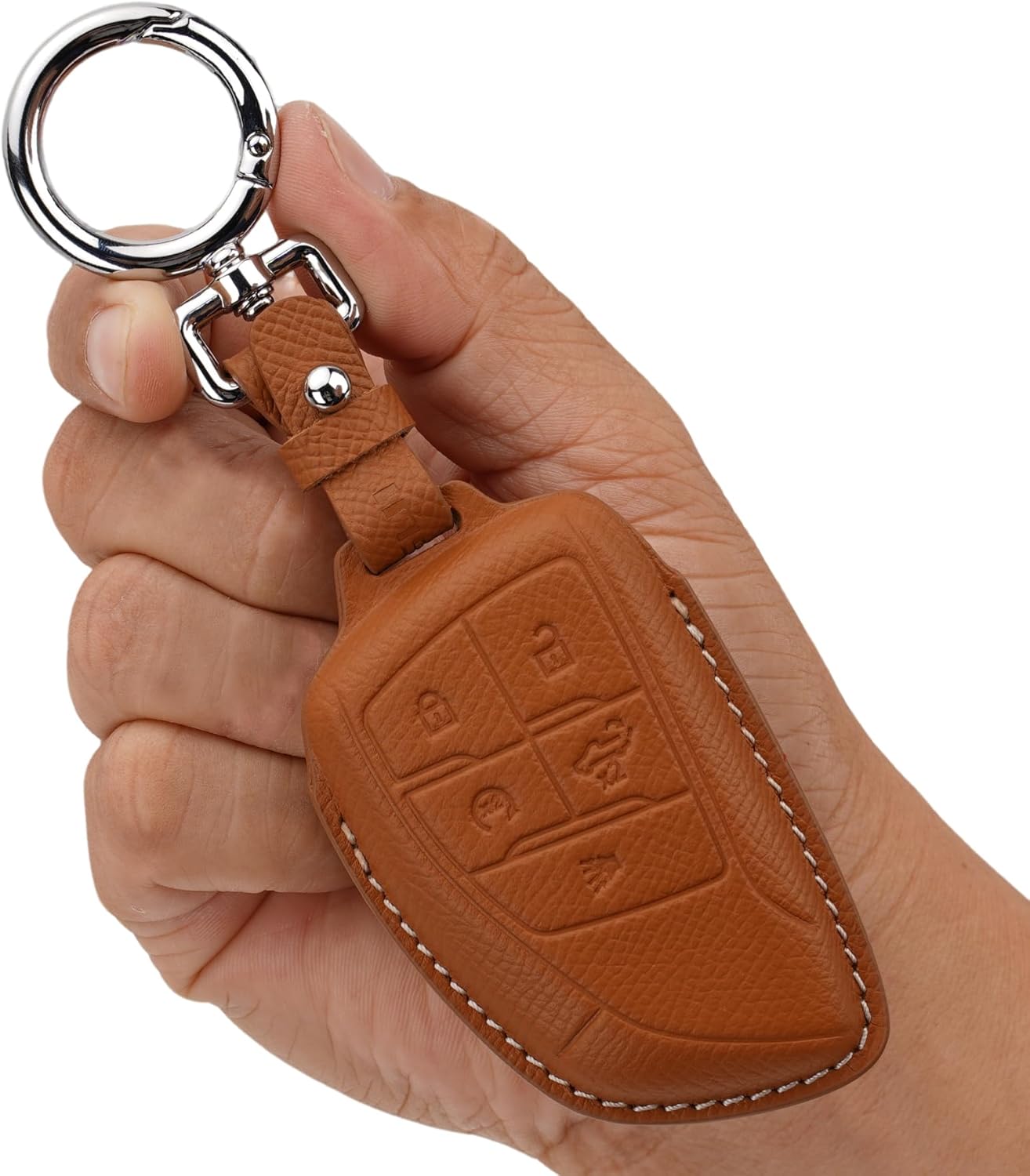 Genuine Leather Key Fob Cover for 2021-2025 GMC Yukon, Chevrolet Suburban/Tahoe, Buick Keys (Brown)