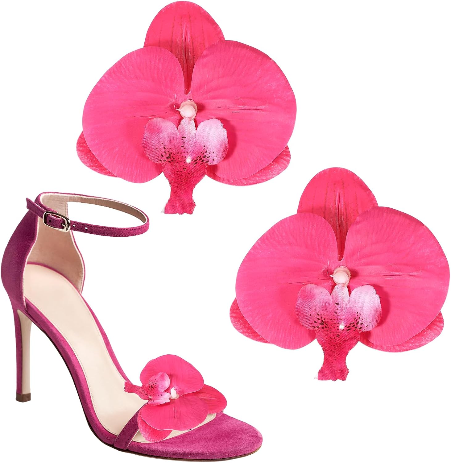 PATIKIL Flower Shoe Clips, 2Pcs Removable Decorative Bow Shoe Clips Butterfly Orchid Accessories Fashion Charms for Women Wedding Party Beach Vacation High Heel Sandals, Hot Pink