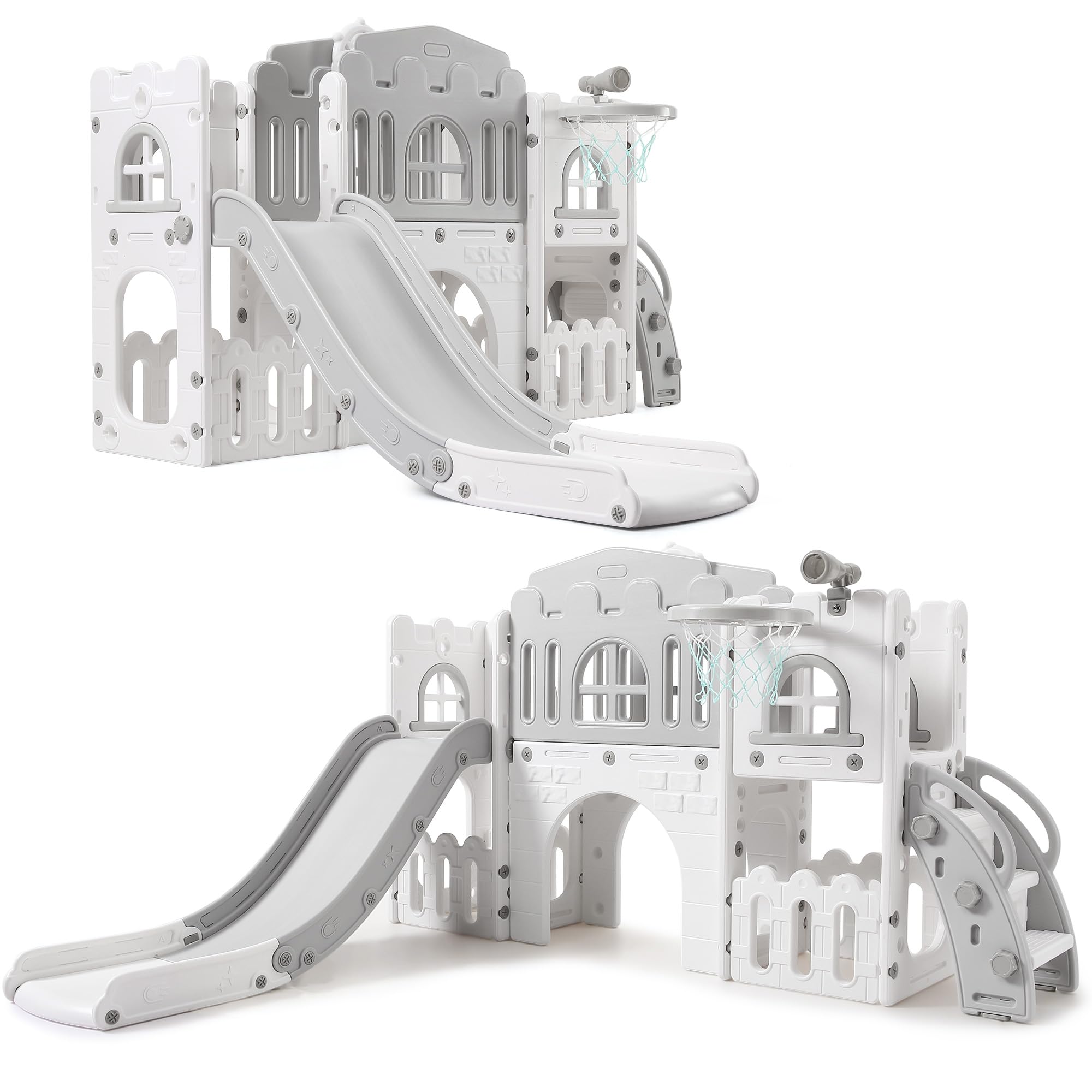 GarveeHome 8 in 1 Toddler Slide, Toddler Outdoor Playset with Slide, Climber, Tunnel, Basketball Hoop, Toy Storage and Telescope for Toddlers Age 1-3,