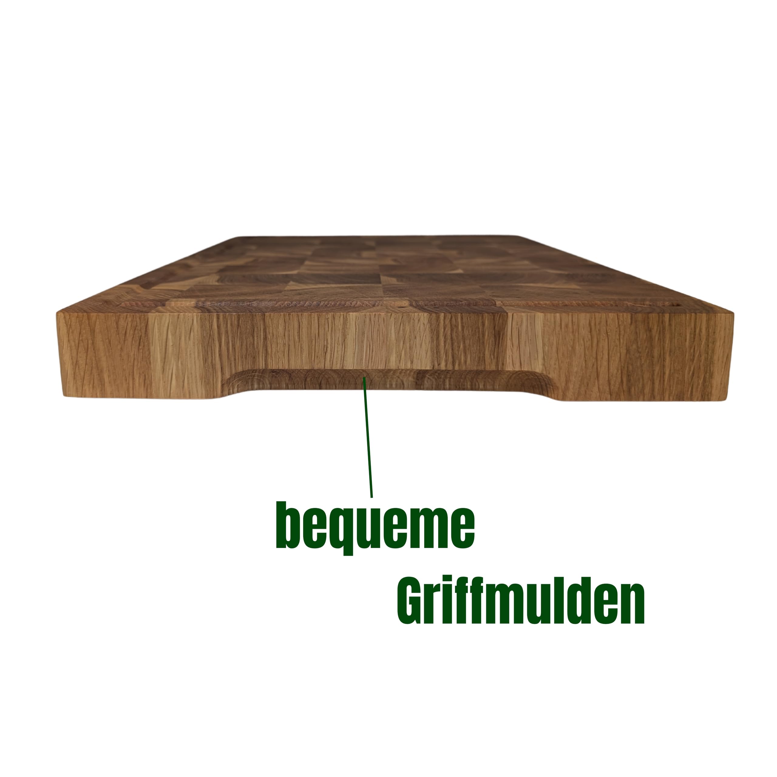 Premium Hackbrett Stirnholz Schneidebrett Eiche – Hackblock 40x30x4 cm – Großes Holzbrett mit Saftrille & rutschfesten Füßen – Tranchierbrett für Küche & Fleisch