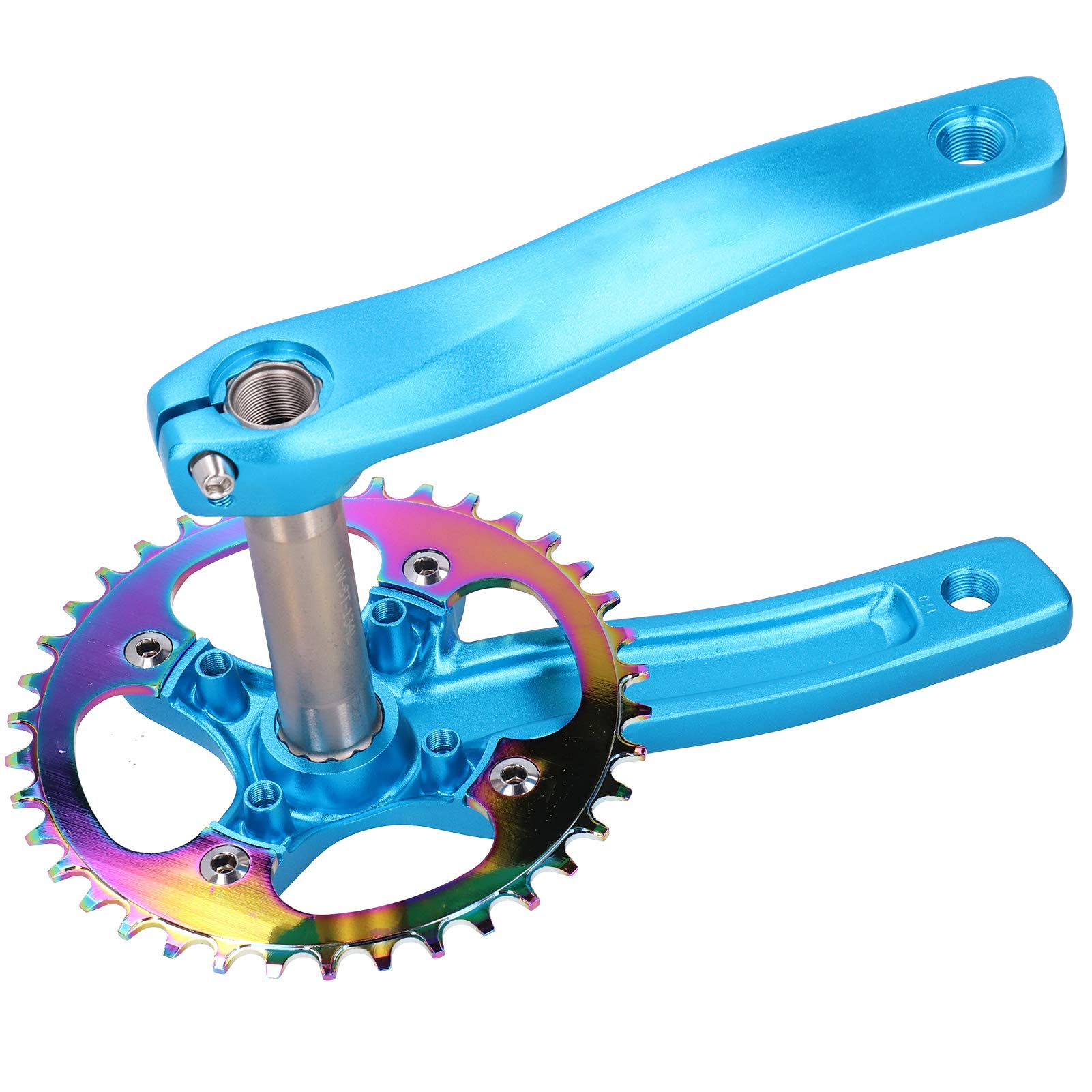 VGEBY Guarnitura Single Speed 38T, Pedivelle in Lega di Alluminio Guarnitura per Bici con Staffa Inferiore Accessorio per Ruota di Catena(Blu) Pezzi di Ricambio per Biciclette
