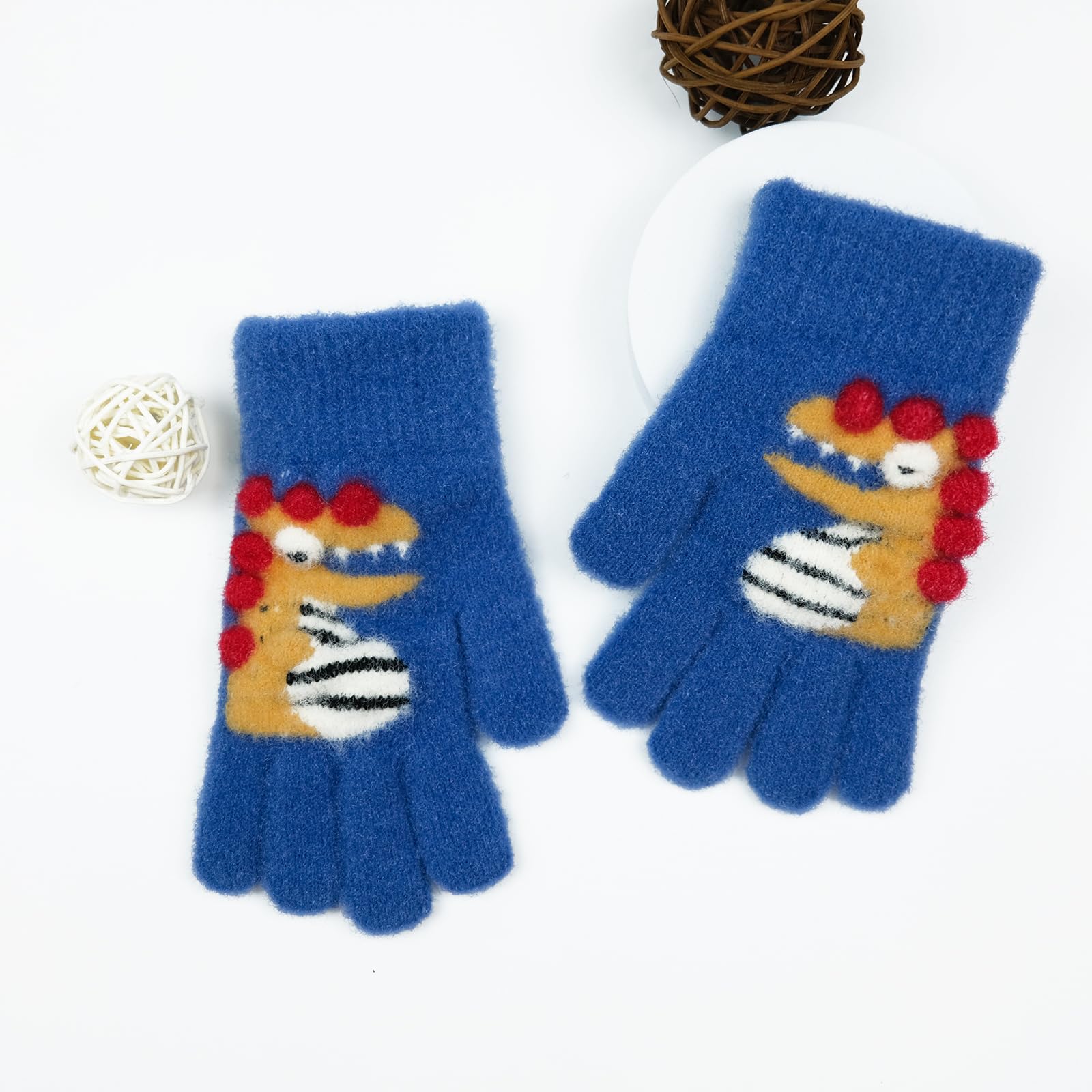 QKURT 3 Pares de Guantes para niños de 3-8 años, Lindos Guantes de Dinosaurio de Dibujos Animados Guantes mágicos cálidos de Invierno Guantes para niños con Dedos Completos para niños y niñas