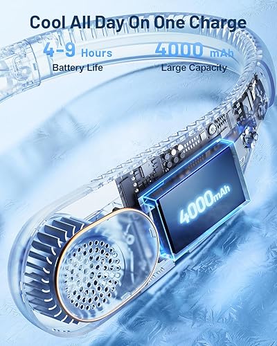 Miniatura 5 de SWEETFULL Ventilador de cuello portátil de enfriamiento de 360, ventilador personal sin aspas, sin torsión de pelo, ventilador recargable USB de