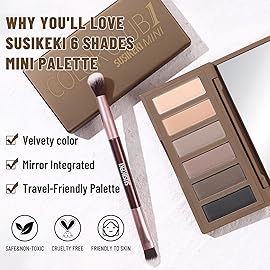 SUSIKEKI 6 Colors Mini Eyeshadow Makeup Palette with Brush Neutral Nude Smoky Eye Shadow Taupe & Brown Matte Make Up Pallet with Mirror Highly Pigmented Long Lasting Waterproof Travel Size Gift Kit