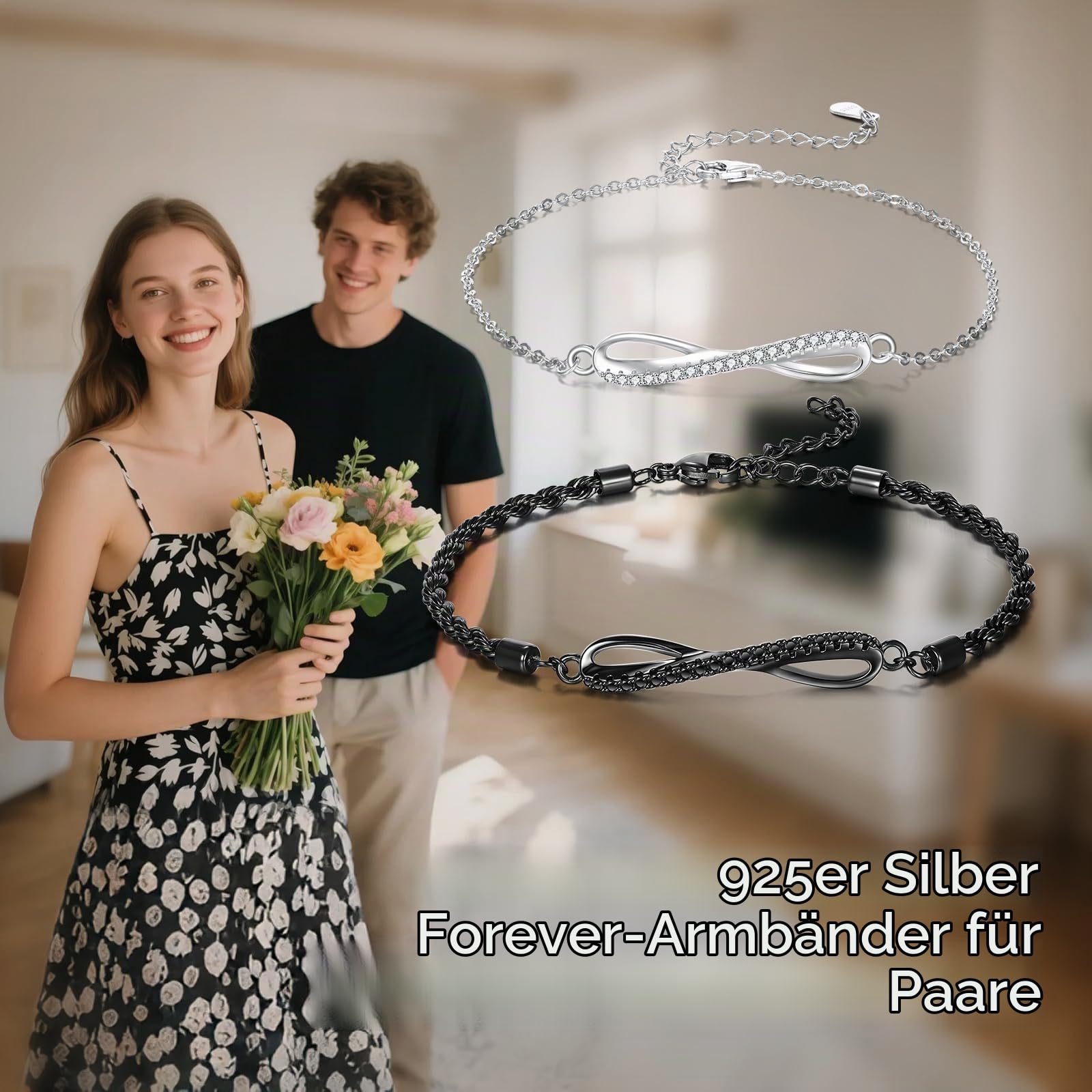 JERWLI Infinity Paararmbänder 925er Sterlingsilber für immer passende Armbänder Geschenke für Paare
