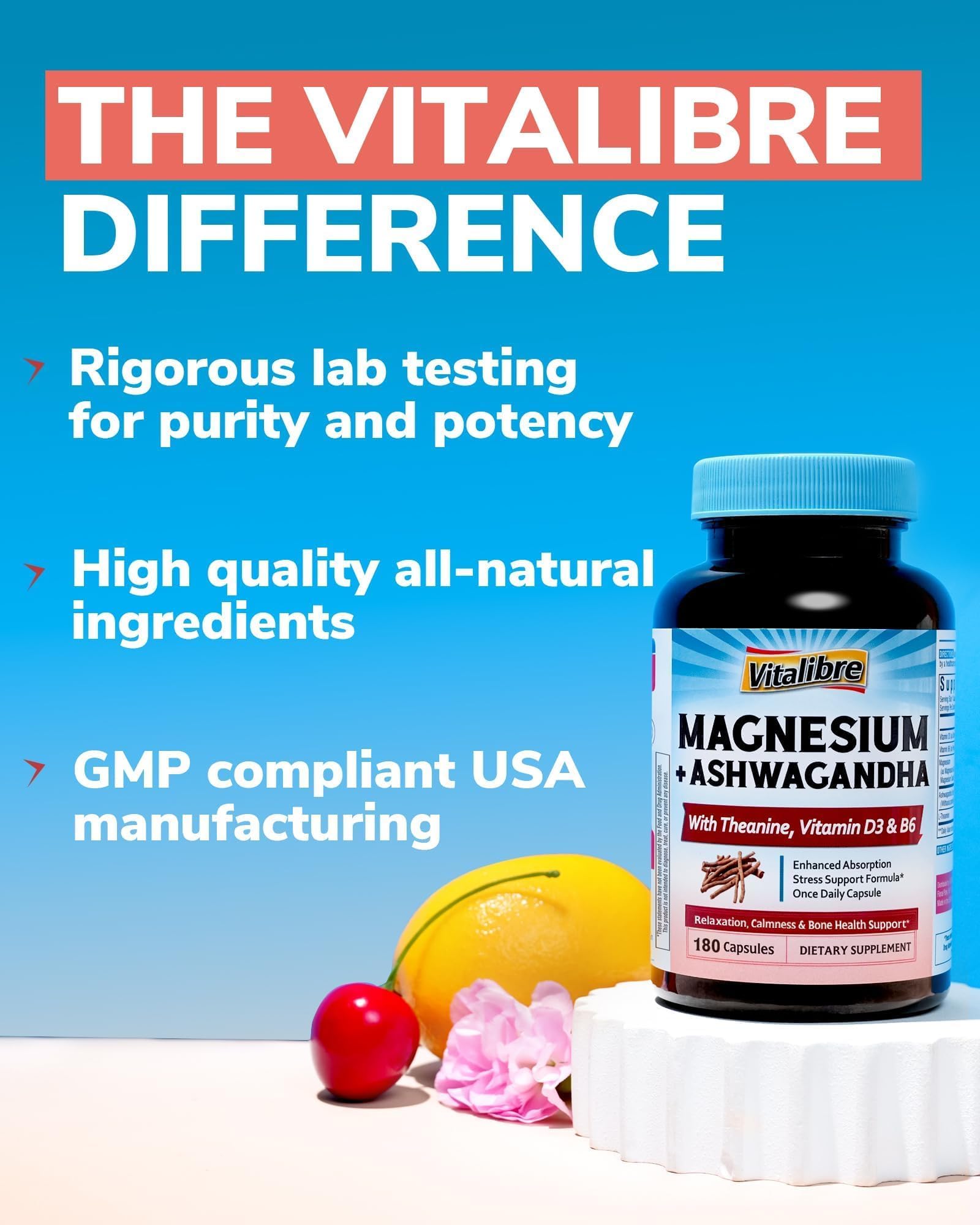 Vitalibre Magnesium Complex with Ashwagandha, L-Theanine & Vitamin D3, B6 — Amazon image 7