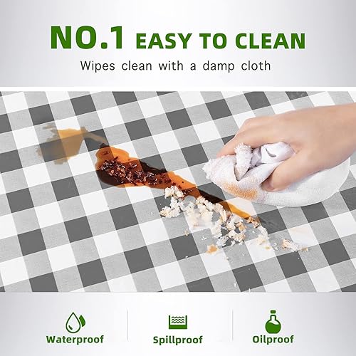 Miniatura 10 de UMINEUX Funda rectangular para mesa de picnic con fundas de banco, mantel de vinilo ajustable para mesas de 6 pies, impermeable, respaldo de
