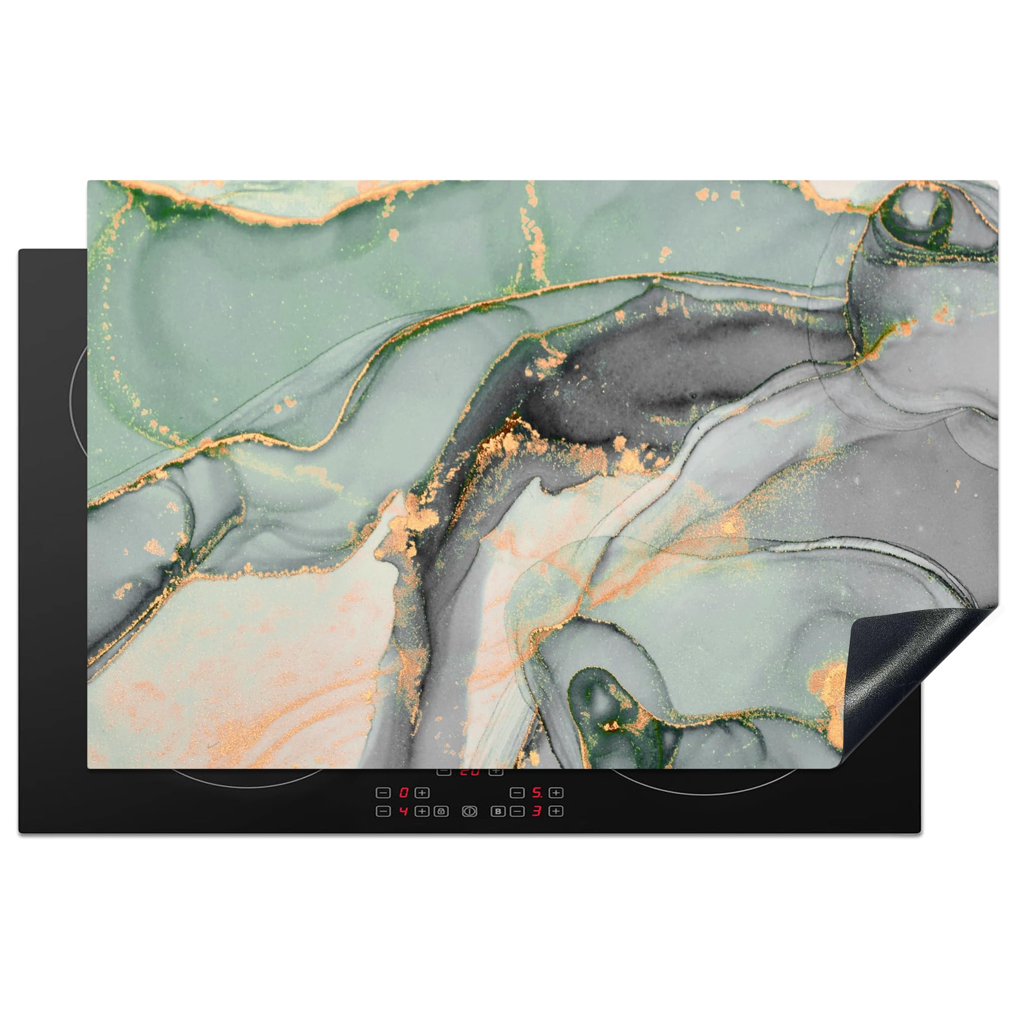 KitchenYeah© Induction Hob Protector Mat 20.5"x31.5" / 80x52 cm Stove Cap Top Cover Kitchen Cooker Covers for Electric Hobs Vinyl Gold - Marble - Green - Luxe - Glitter - Marble Look — image 1