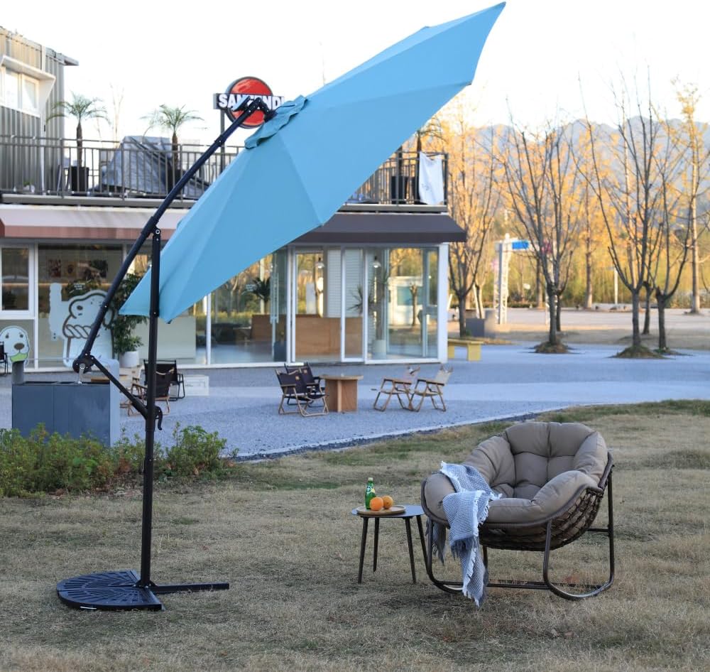 Solar LED Offset Hanging Patio Umbrella - 10ft Light Green Market Umbrella, No Base Included (Solar Powered Lights)