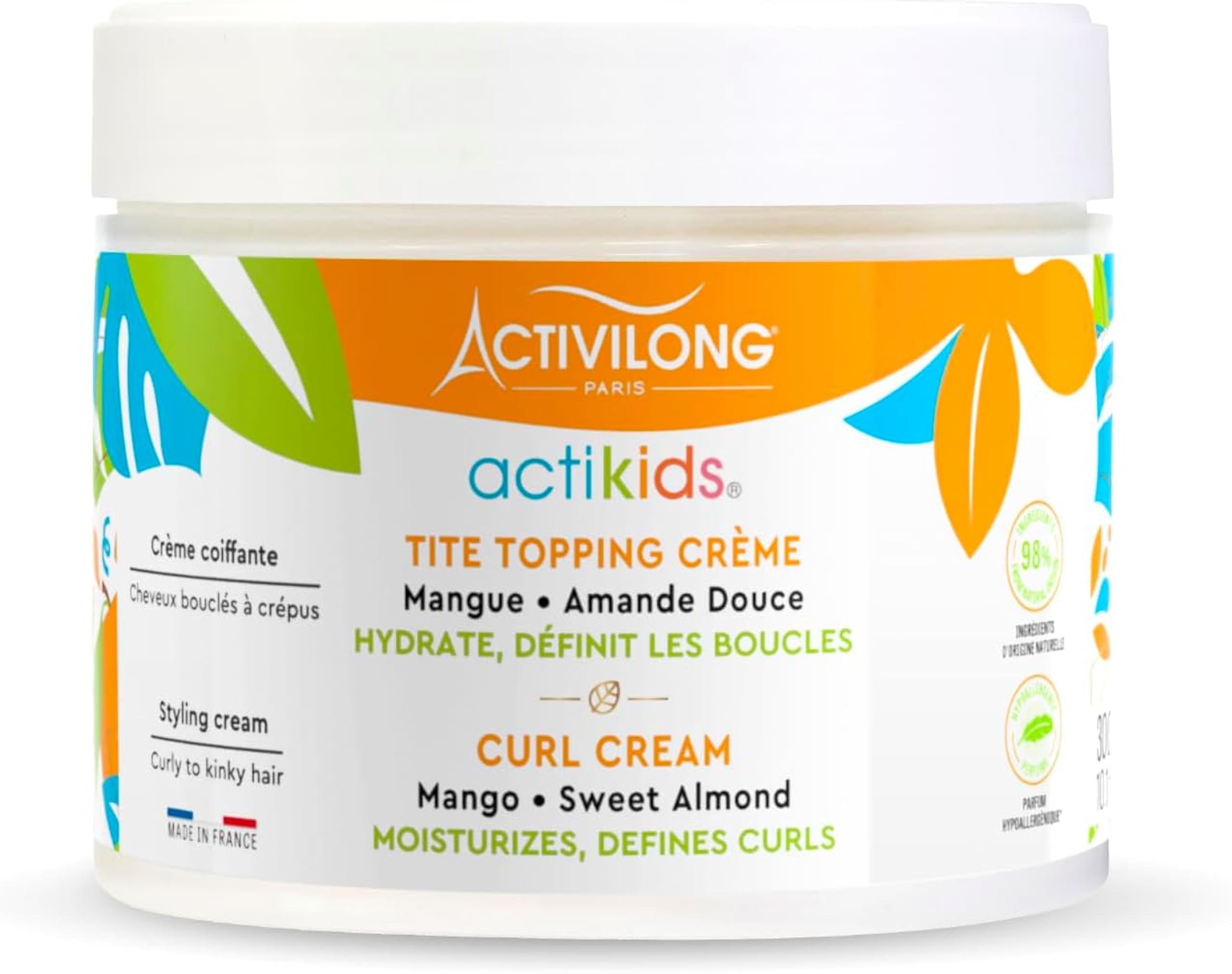 ACTIVILONG - Crème Actikids Cheveux Bouclés À Crépus 300ml - Pour Enfants À Partir De 3ans - 98% Naturel - Vegan - Parfu