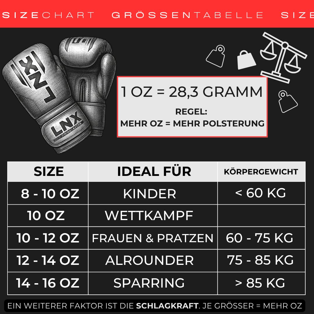 LNX Boxhandschuhe Performance Pro 10 12 14 16 Oz - ideal für Kickboxen Boxen Muay Thai MMA Kampfsport UVM