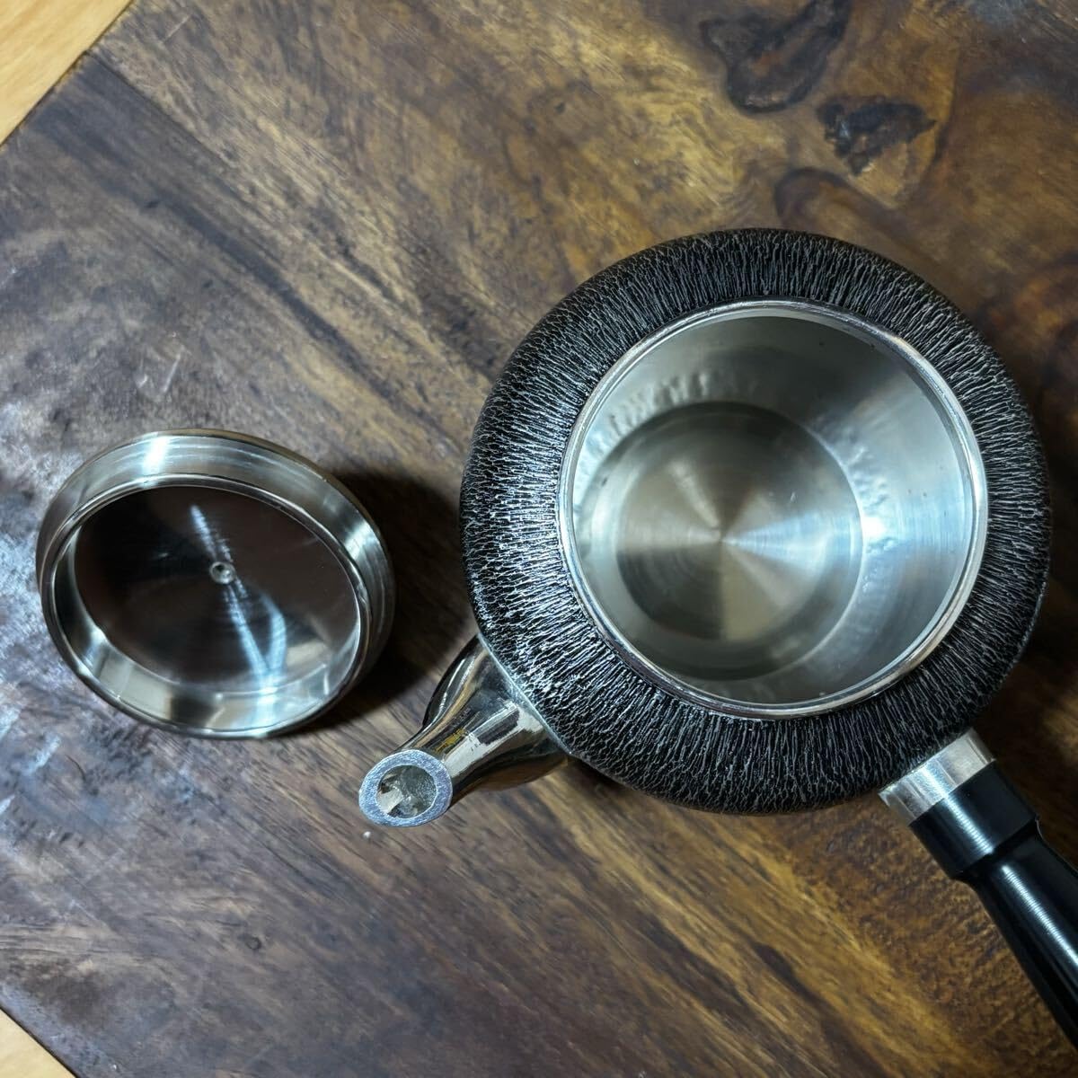 浪華 錫半造 本錫 嵯峨野 茶器一式 棚付 急須 茶托 瓶座