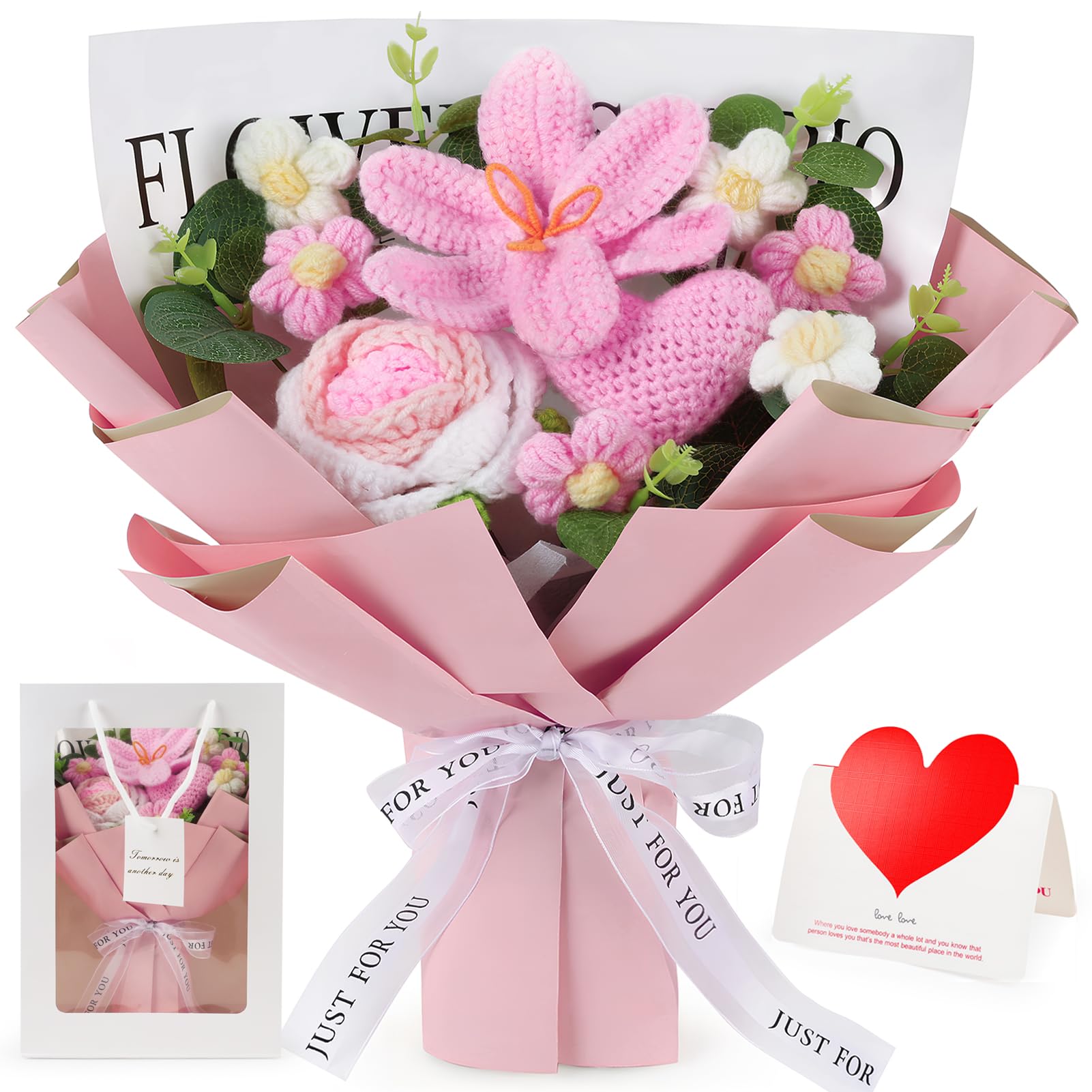 Tenn Well Häkelblumenstrauß Geschenke für Mama, Gehäkelte Gestrickte, Künstliche Blumen für Muttertag, Geburtstag, Abschluss, Jahrestag und Heimdekoration