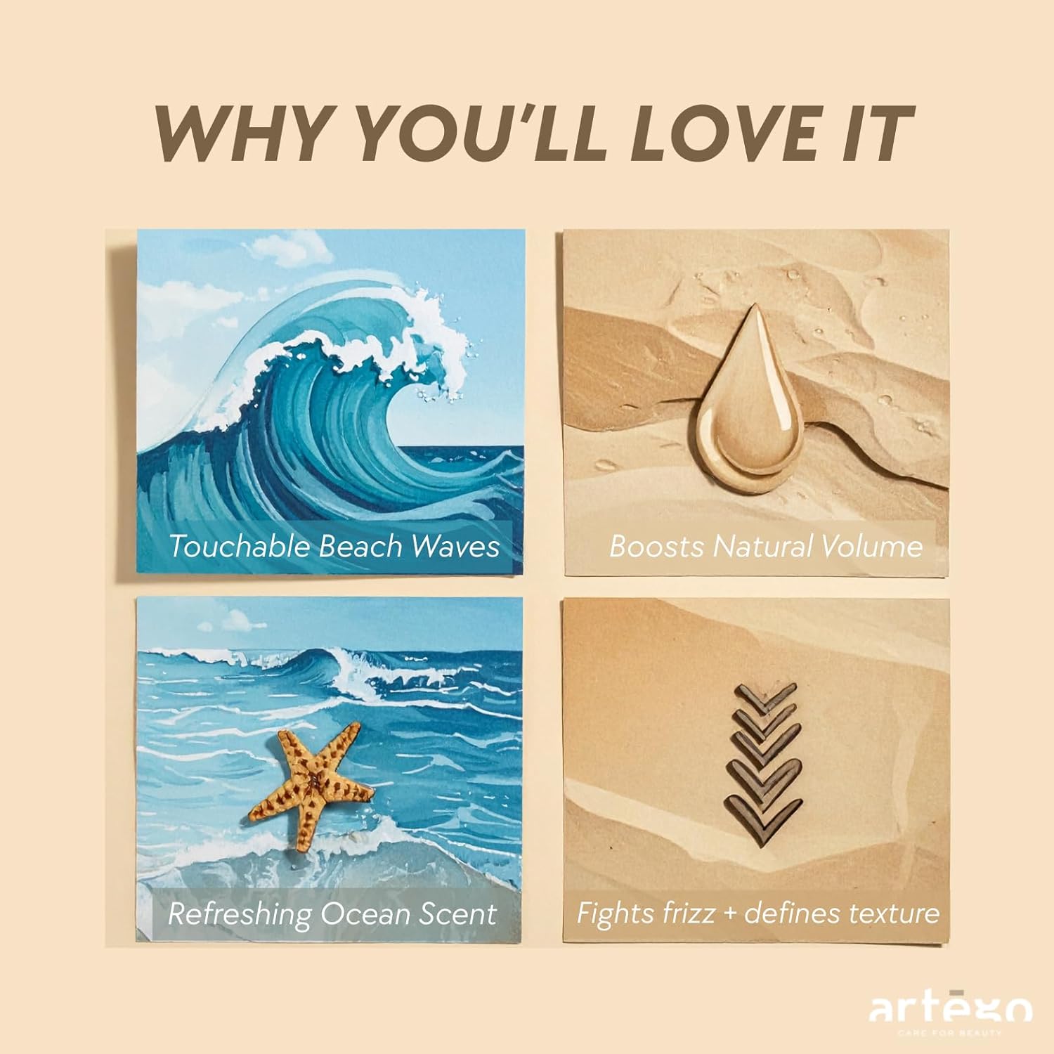 Artègo TOUCH Sea Style Salt Spray (8.5 fl oz) – Texturizing Beach Waves Spray for Volume, Body & Frizz Control
