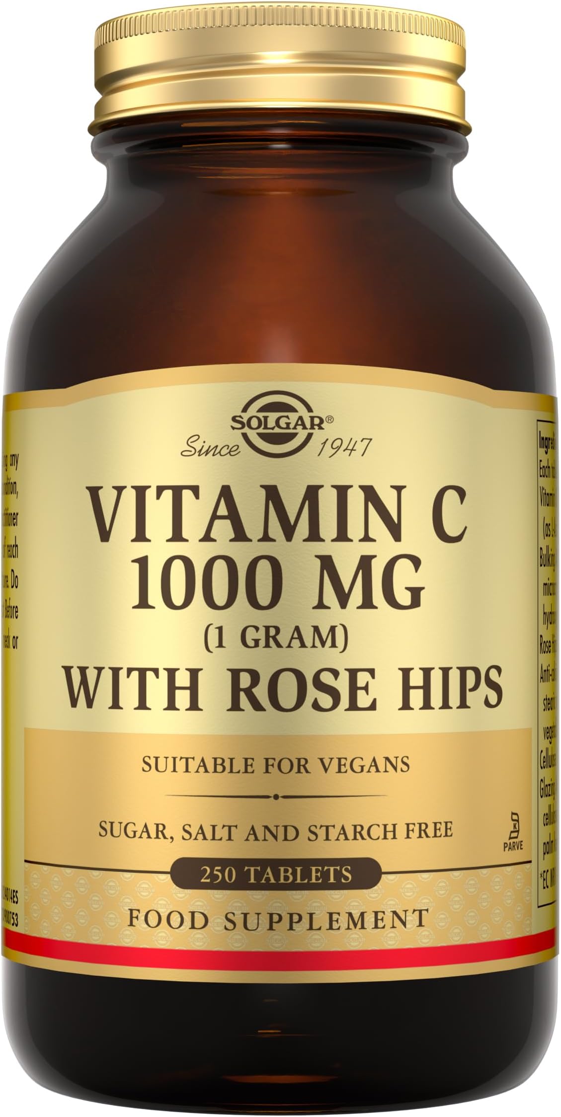 Solgar Vitamin C 1000 mg with Rose Hips Tablets - Pack of 250 - Supports Immunity - for Tiredness and Fatigue - Collagen Formation Support - Vegan
