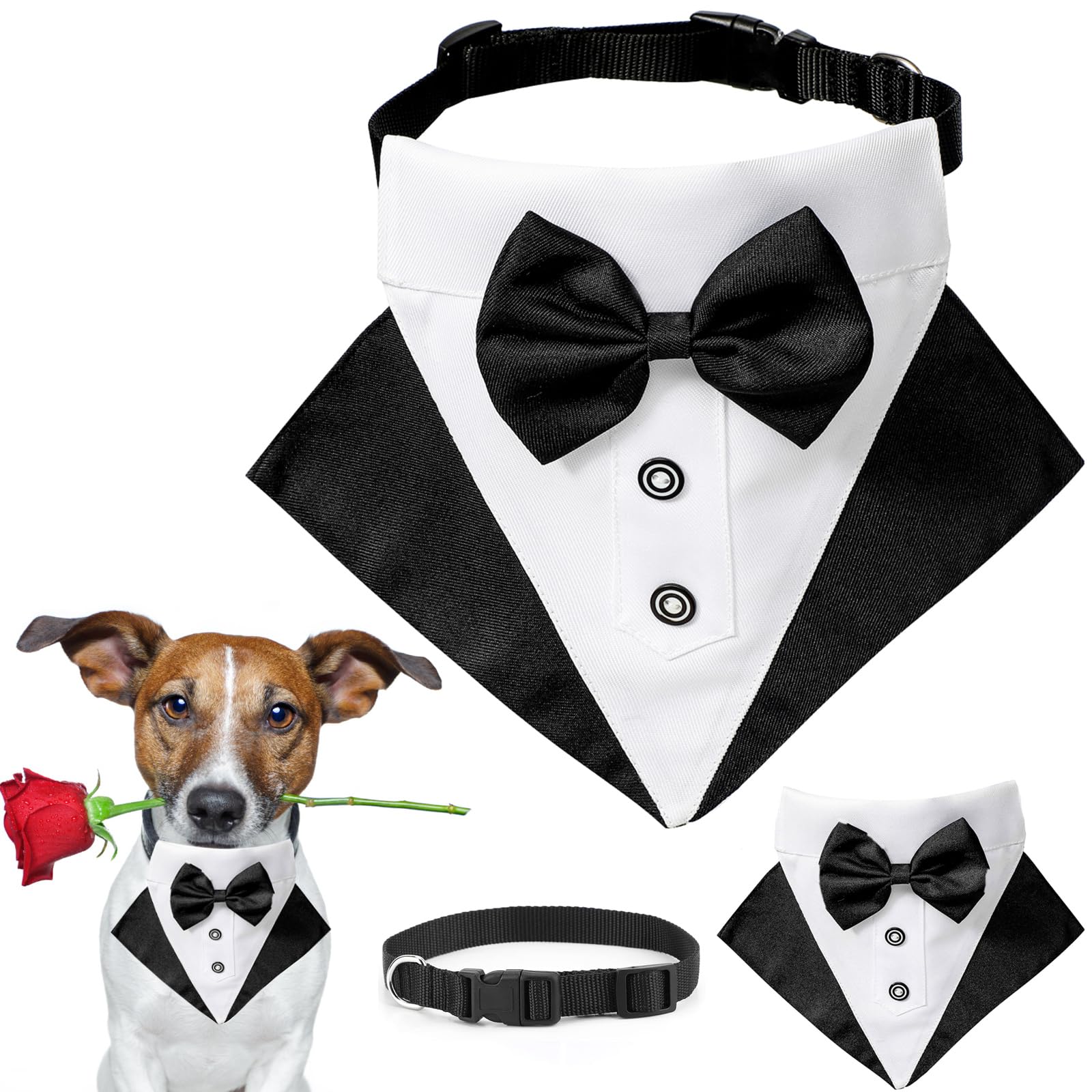 Hunde-Smoking-Kostüm Mit Fliege & Halsband – Schwarz, Verstellbar, Für Kleine Bis Große Hunde, Für Hochzeit & Halloween