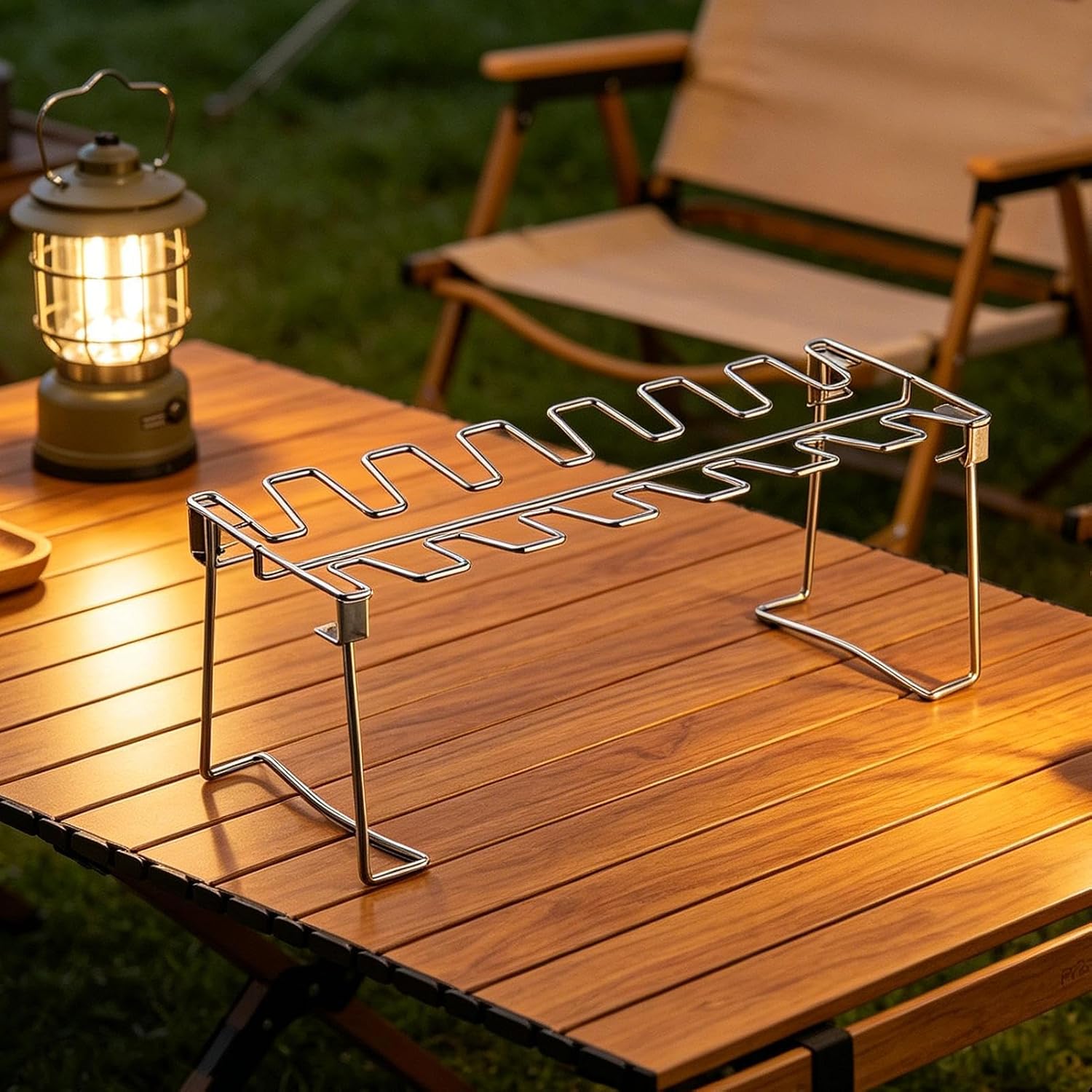 Chicken Leg Rack, 14-Slot Stainless Steel Stand, Durable BBQ Grill Access image 4