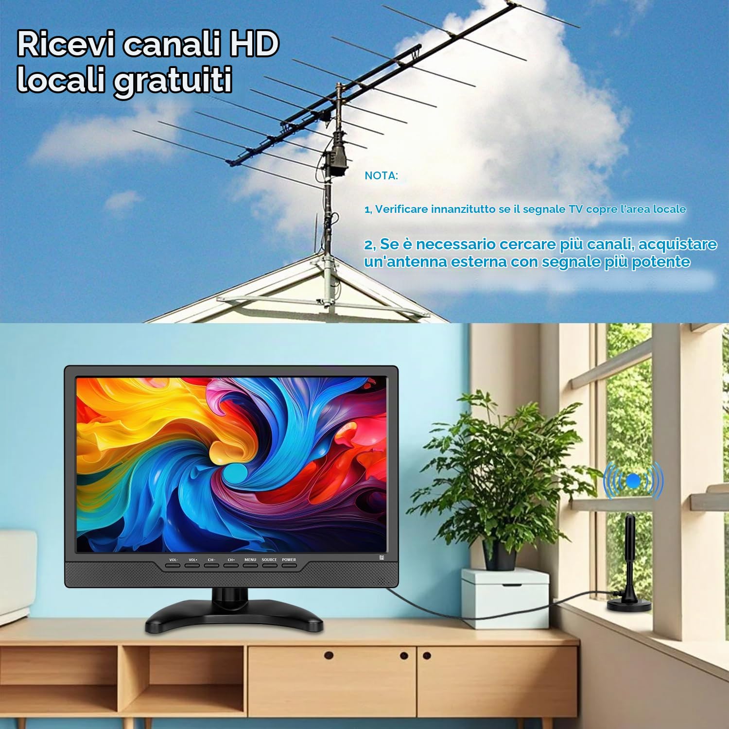 Jexiop TV LED HD da 14 pollici, televisore portatile con ingresso HDMI, sintonizzatore digitale integrato, HDMI/USB/DC-12 pollici, per camera da letto, cucina, camper, include telecomando (nero)