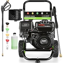 Professional 4200PSI 4GPM 212CC Gas Pressure Washer, 7.0HP Heavy-Duty 3600RPM Commercial Gas Power Washer with 1000ML Foam Bottle 8" Wheels 5 Nozzles 25FT Hose EPA/CARB/ETL Compliant, Black
