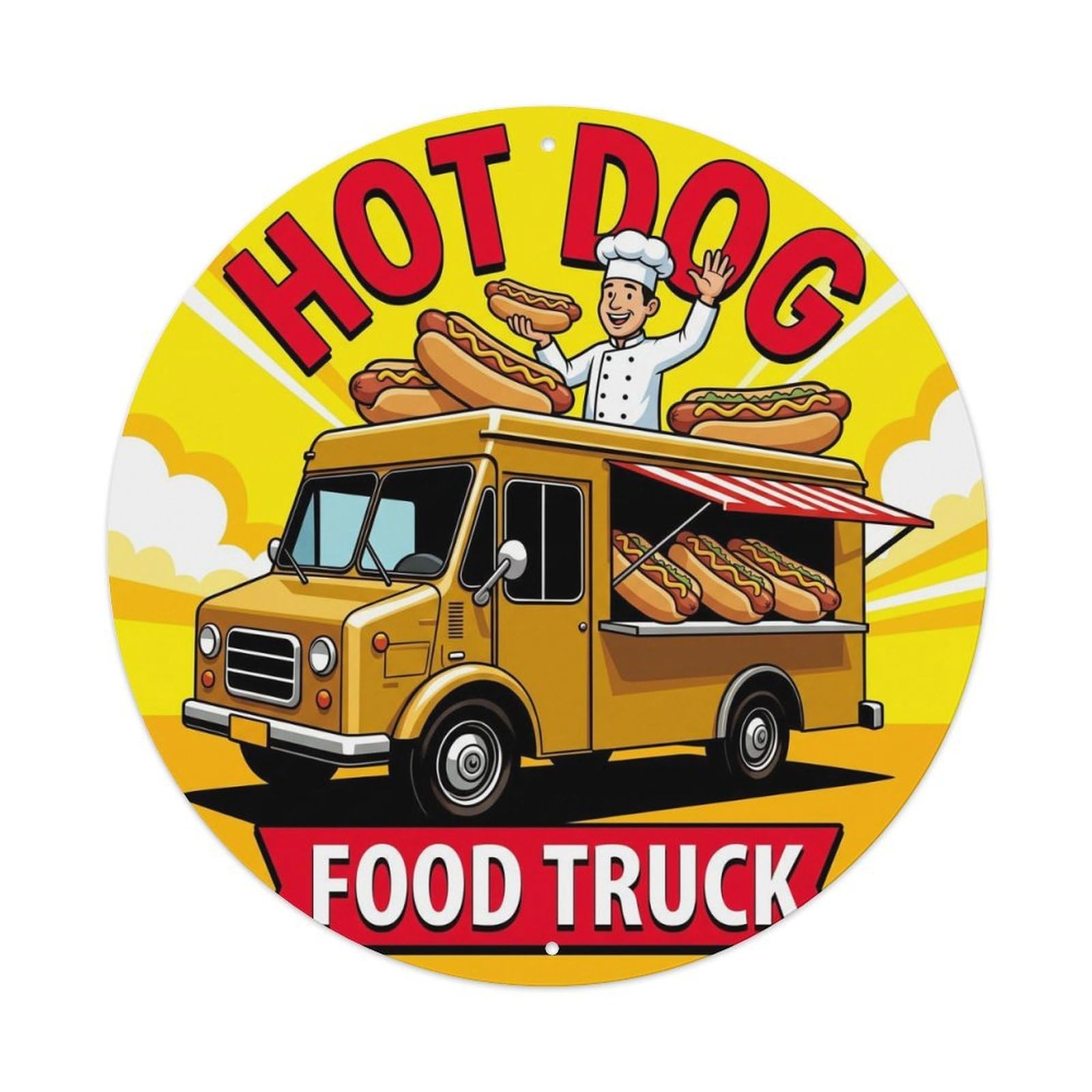 USA Hot Dog Food Truck Classic Chef Illustration Metal Tin Sign