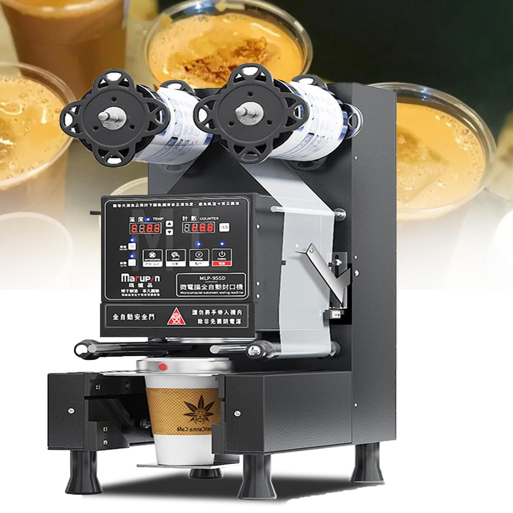 AYCDL Auto Cup Sealer,350W Commercial Cup Sealing Machine, Fits 1-20cm Heights,for Coffee Milk Tea Cup Smoothies Sealer,Black