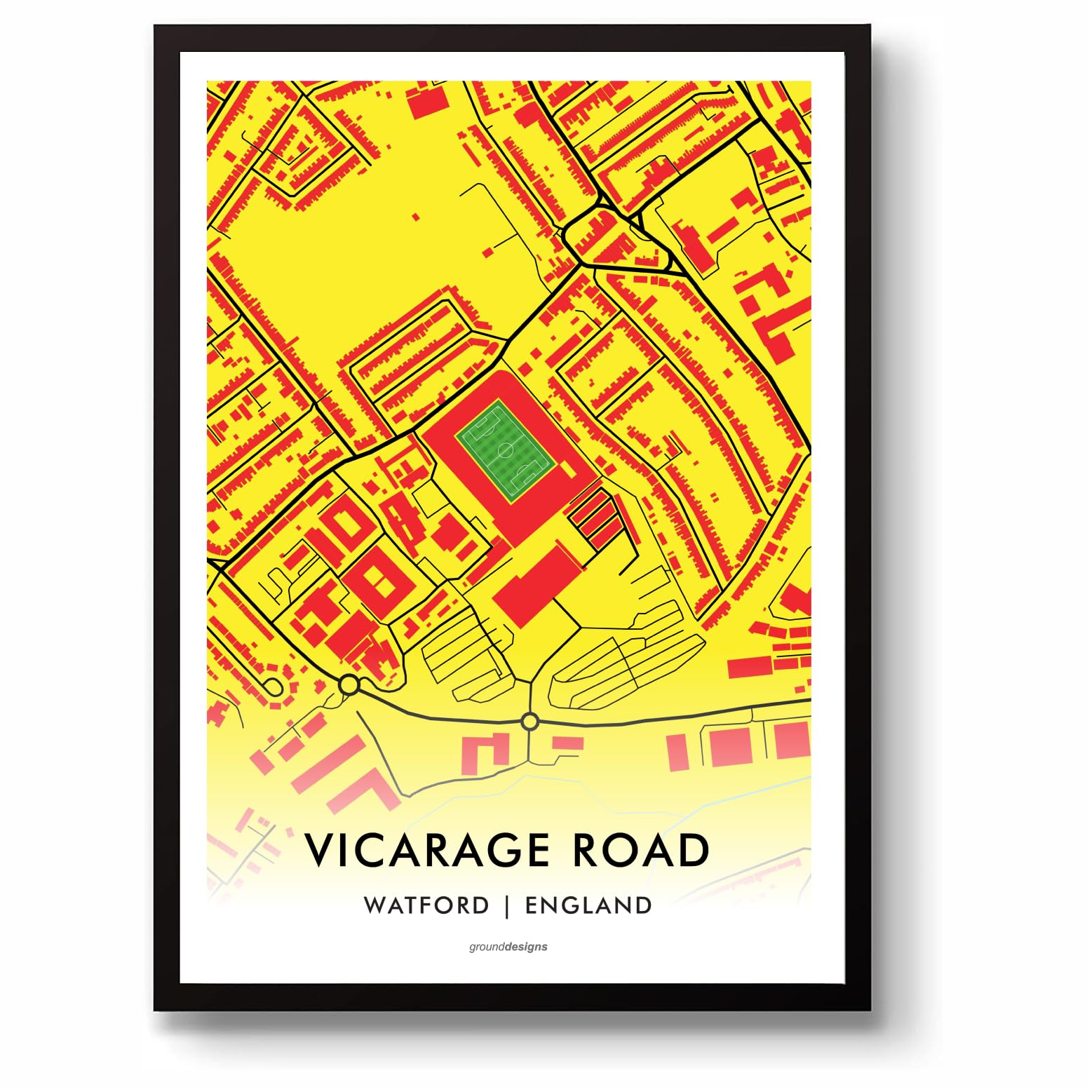 GroundDesigns WATFORD FC Football Gift VICARAGE ROAD Stadium Art Map Unframed A3 Print WFC