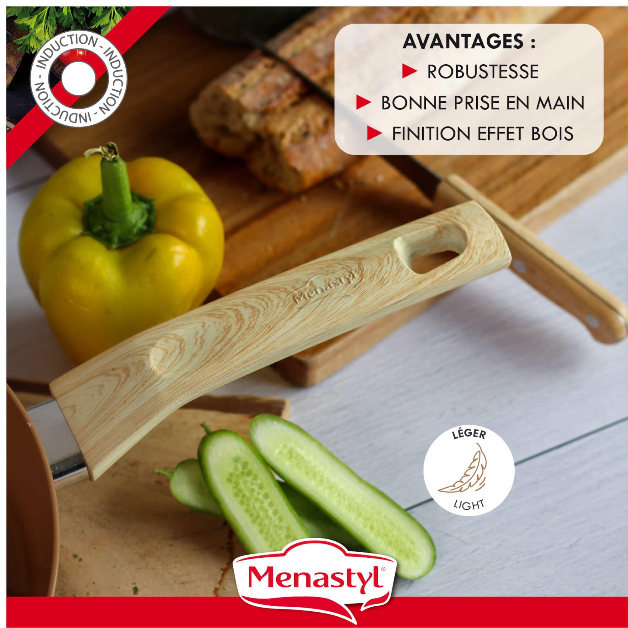 MENASTYL - Batterie de cuisine 5 pièces avec revêtement antiadhésif céramique (Sans PFAS/Sans PTFE) tous feux dont induction - 2 poêles / 2 casseroles / 1 wok - Gamme Colorama - Céladon - 6014166
