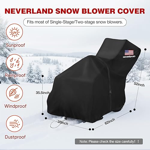 Miniatura 8 de NEVERLAND Cubierta impermeable para soplador de nieve  Funda para lanzanieves con bandera estadounidense, tamaño estándar para sopladores de nieve