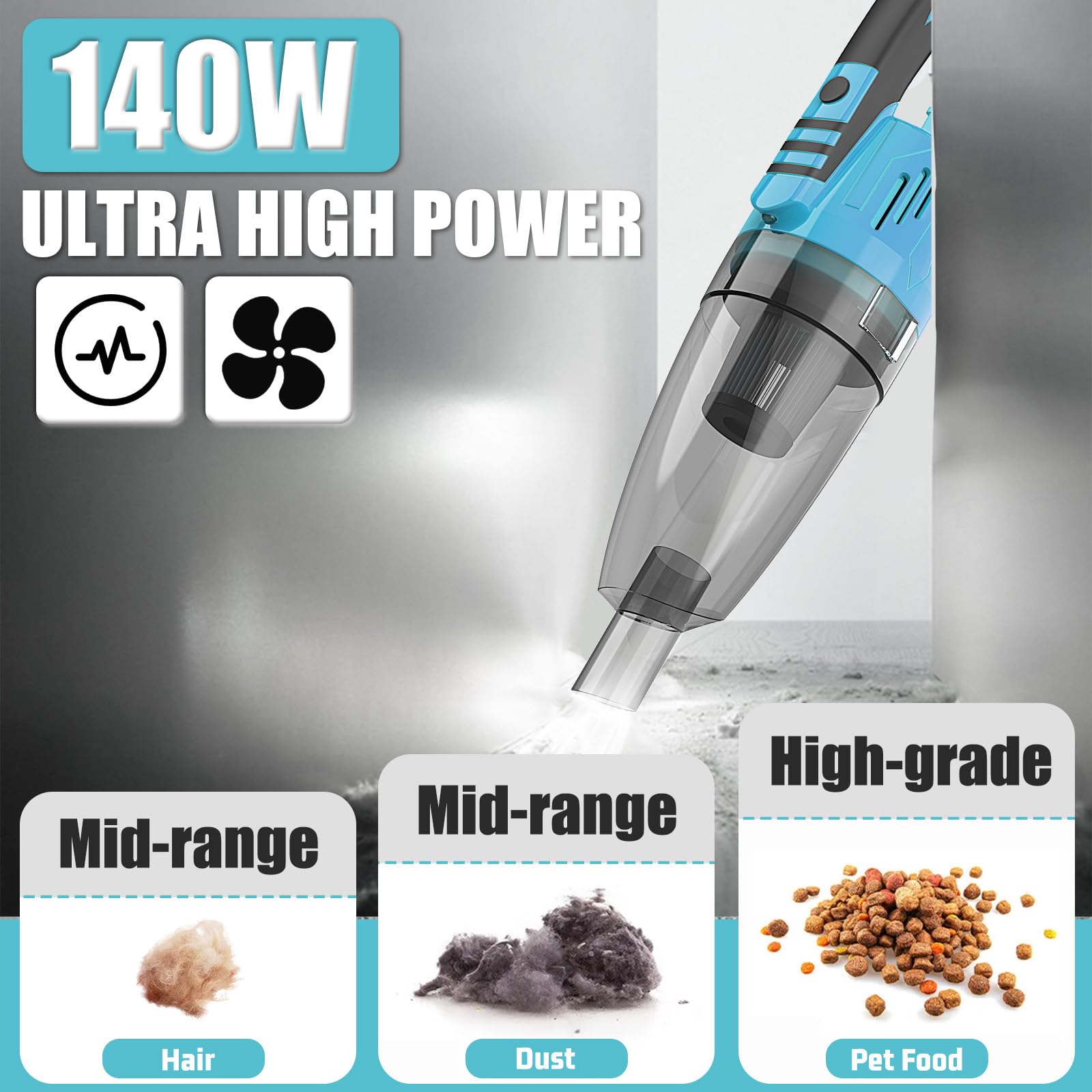Aspiradora de mano con batería con 2 baterías de 3,0 Ah, 10000 Pa, aspiradora de coche fuerte, aspiradora inalámbrica portátil, USB, aspiradora sin cable para coche, hogar, pelo de