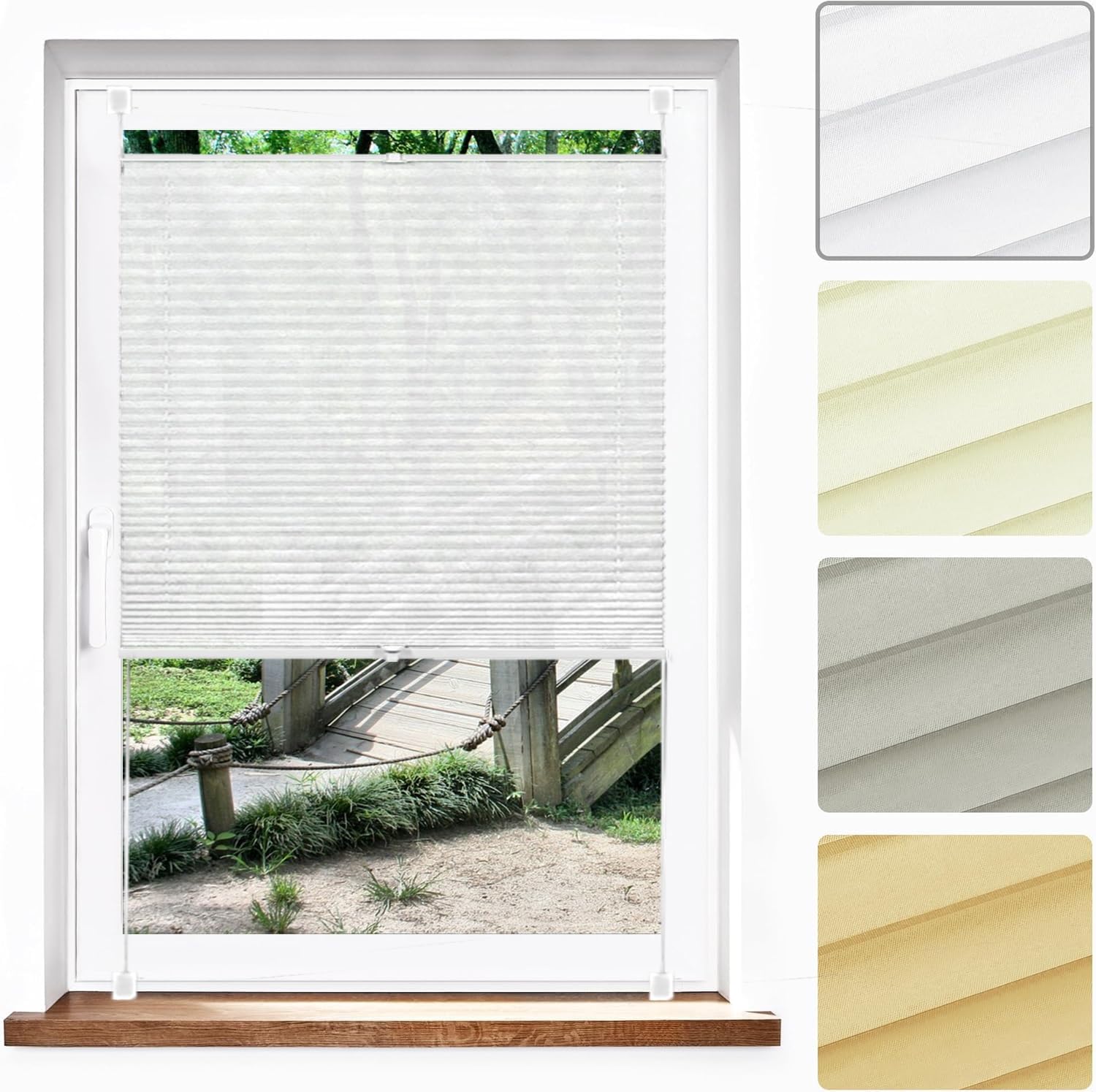 Plissee Plisseerollo Klemmfix Ohne Bohren 20 x 35 cm, Nach Maß Qualität Ohne Bohren, Lichtdurchlässig Rollo Plissee Klemmfix, Plisseerollo Sichtschutz, für Fenster & Tür, Weiß