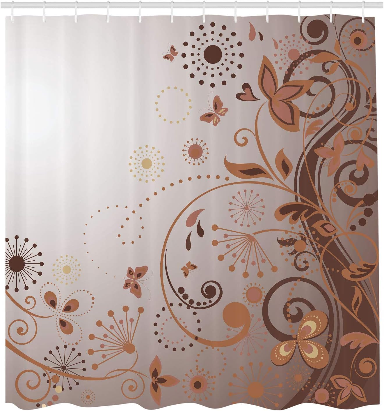 Ambesonne Floral Shower Curtain, Curved Flower Leaf Ornate Blooming Branches Romantic Love Print Art, Cloth Fabric Bathroom Decor Set with Hooks, 69" W x 70" L, Brown Caramel