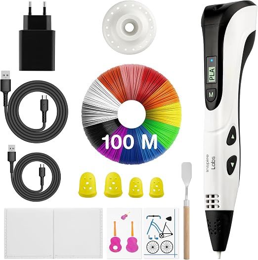 Inspire Labs Stylo 3D Sécurisé avec 100m de Filament et Tapis en Silicone