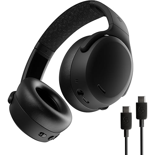 Skullcandy Crusher ANC 2 Wireless Over-Ear Bluetooth Headphones with Extra USB-C Charging Cable, Multi-Sensory Bass, Active Noise Cancelling, 60 Hours Battery, Microphone iPhone Android - True Black