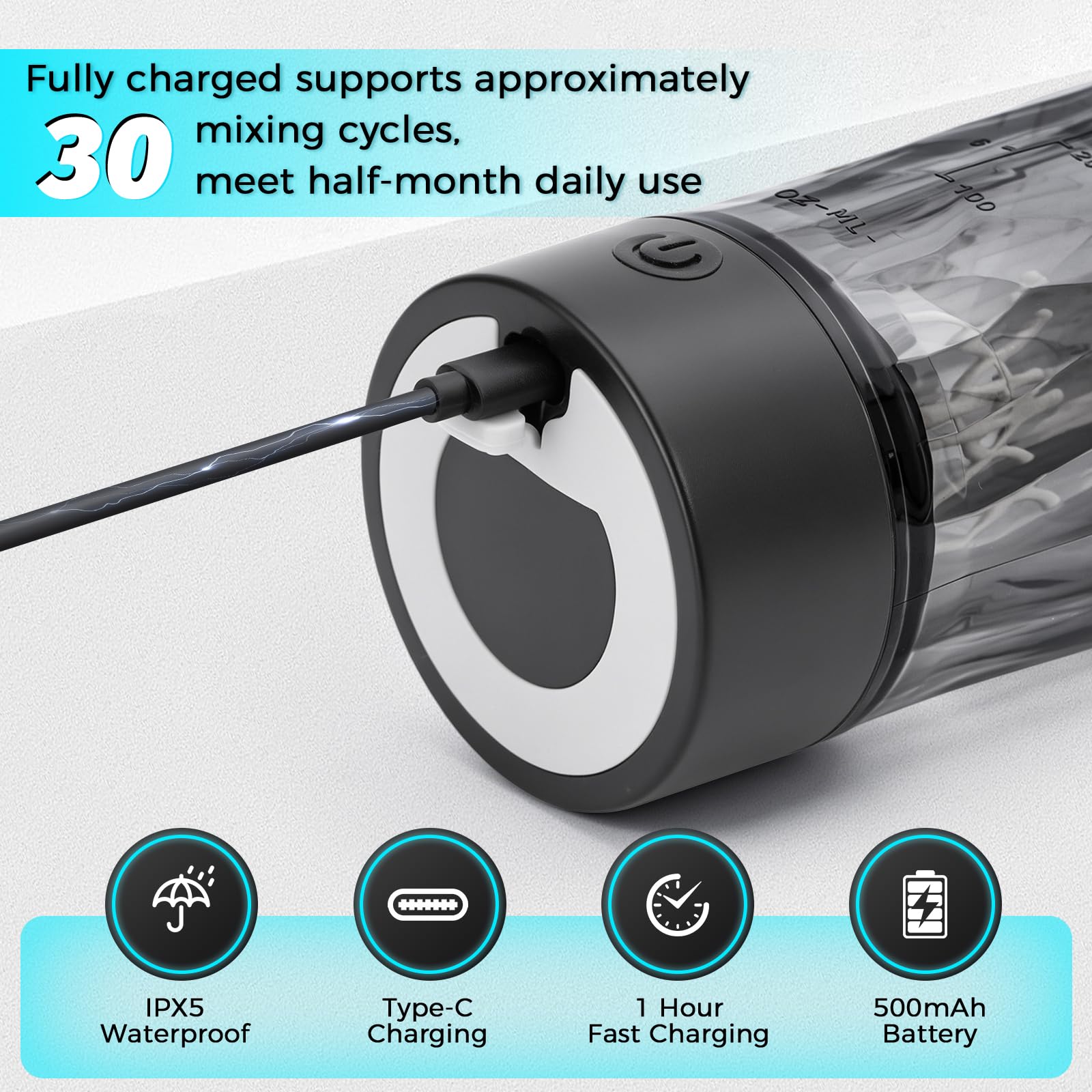 Shaker Proteinshake Elektrisch 700ml,USB C Wiederaufladbar Starker Motor Rapid Mix Elektrischer Shaker, BPA Frei, Tragbar Proteinshake Becher für Eiweiß- & Sportgetränke, Milch Kaffee Mahlzeitenersatz