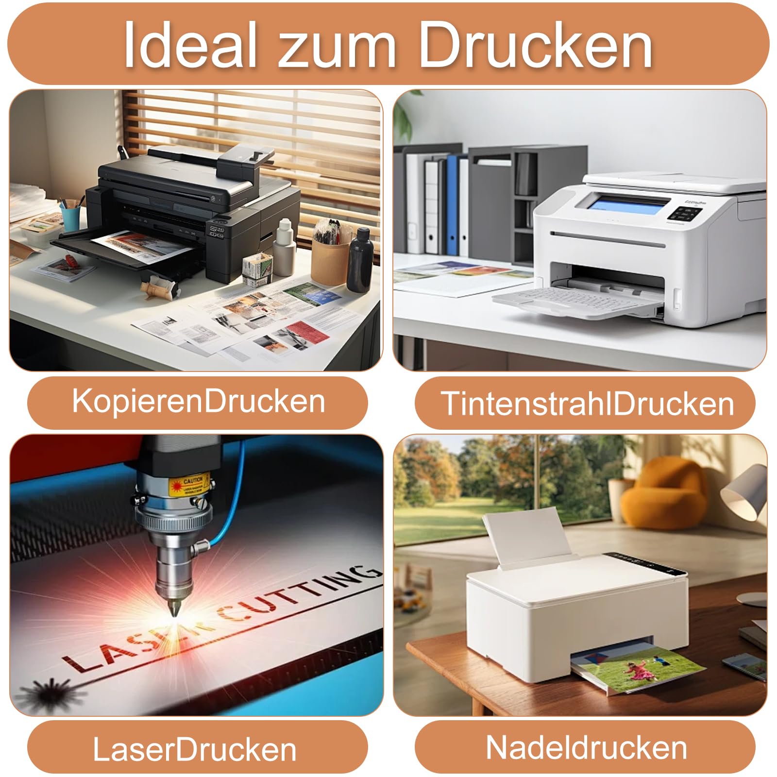 200 Blatt A4 Kraftpapier selbstklebend Aufkleber Etiketten, Bedruckbares Braunes Druckerpapier, Stickerpapier zum Selbst Drucken A4, Kopierpapieraufkleber für Laser Bedrucken, Kopiererdruck