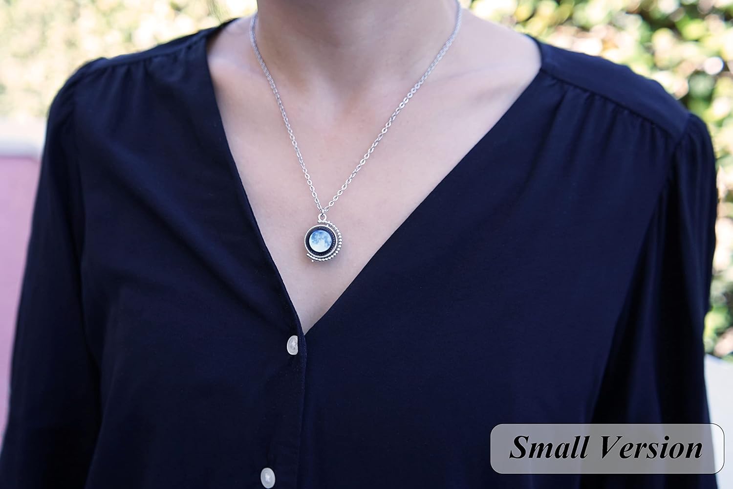 3D Custom Birth Moon Phase Necklace Jewelry with Gift Box; Moon Phase Card Including; Sliver Rotatable Double Side Glass Dome Necklace, Perfect Gift for Birthday, Anniversary, Special Date Necklace
