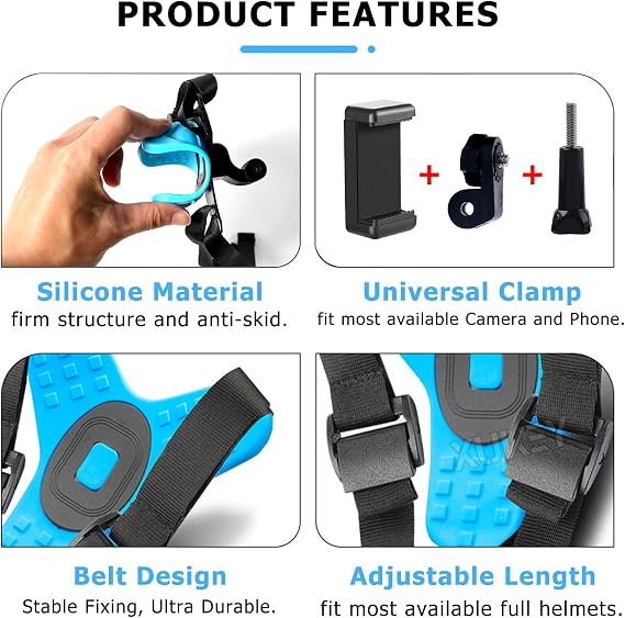 AUTOXBERT Motorcycle Helmet Chin Strap Mount with Phone Clip Kit for GoPro Hero 11/10/9/8, Smartphones, Motocross Helmet Extension Attachment Mounting Accessories