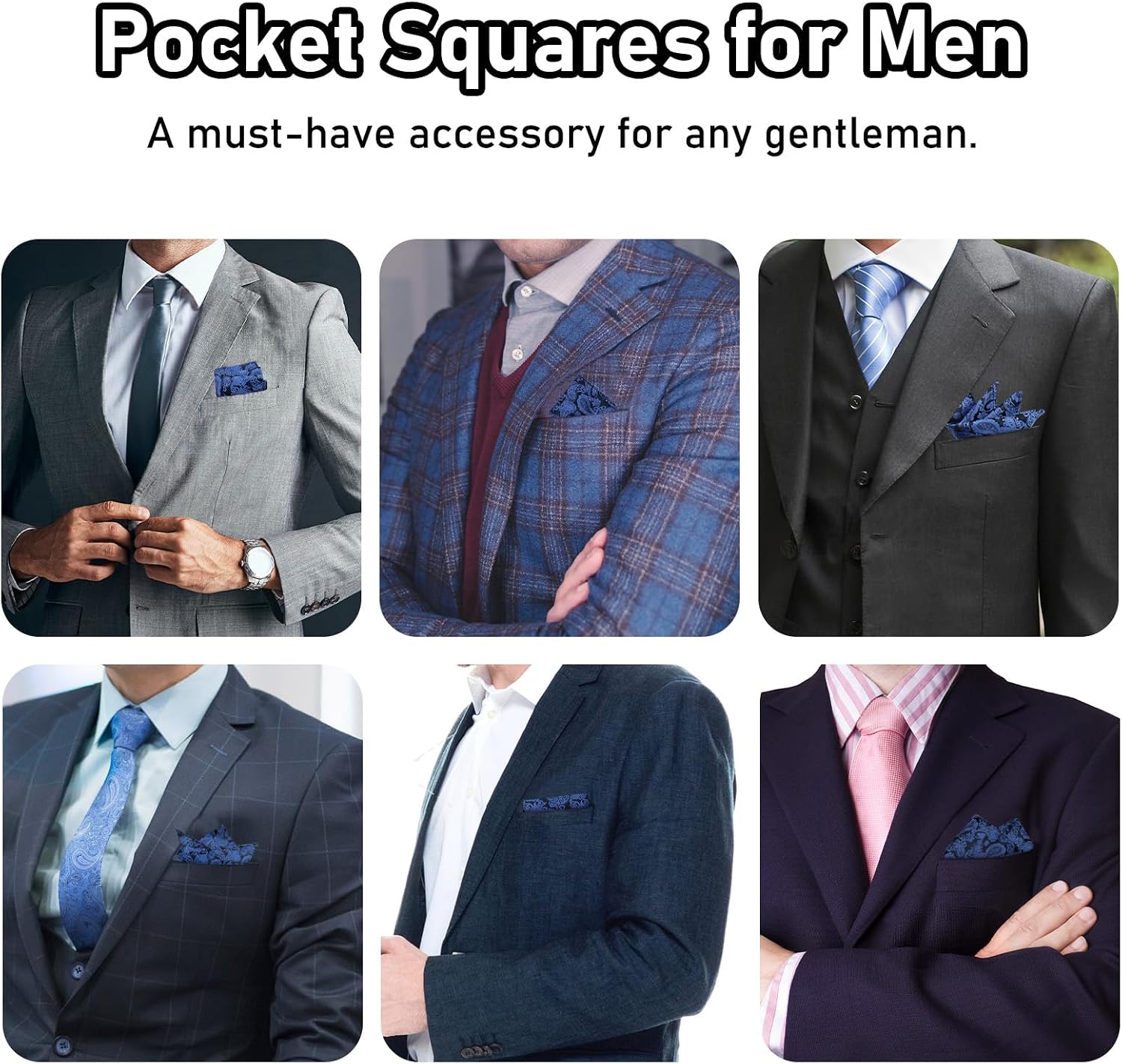 LJBFNN Paisley Pocket Squares for Men, Mens Handkerchiefs with Pocket Square Holder for Suit Tuxedo Wedding Party Business
