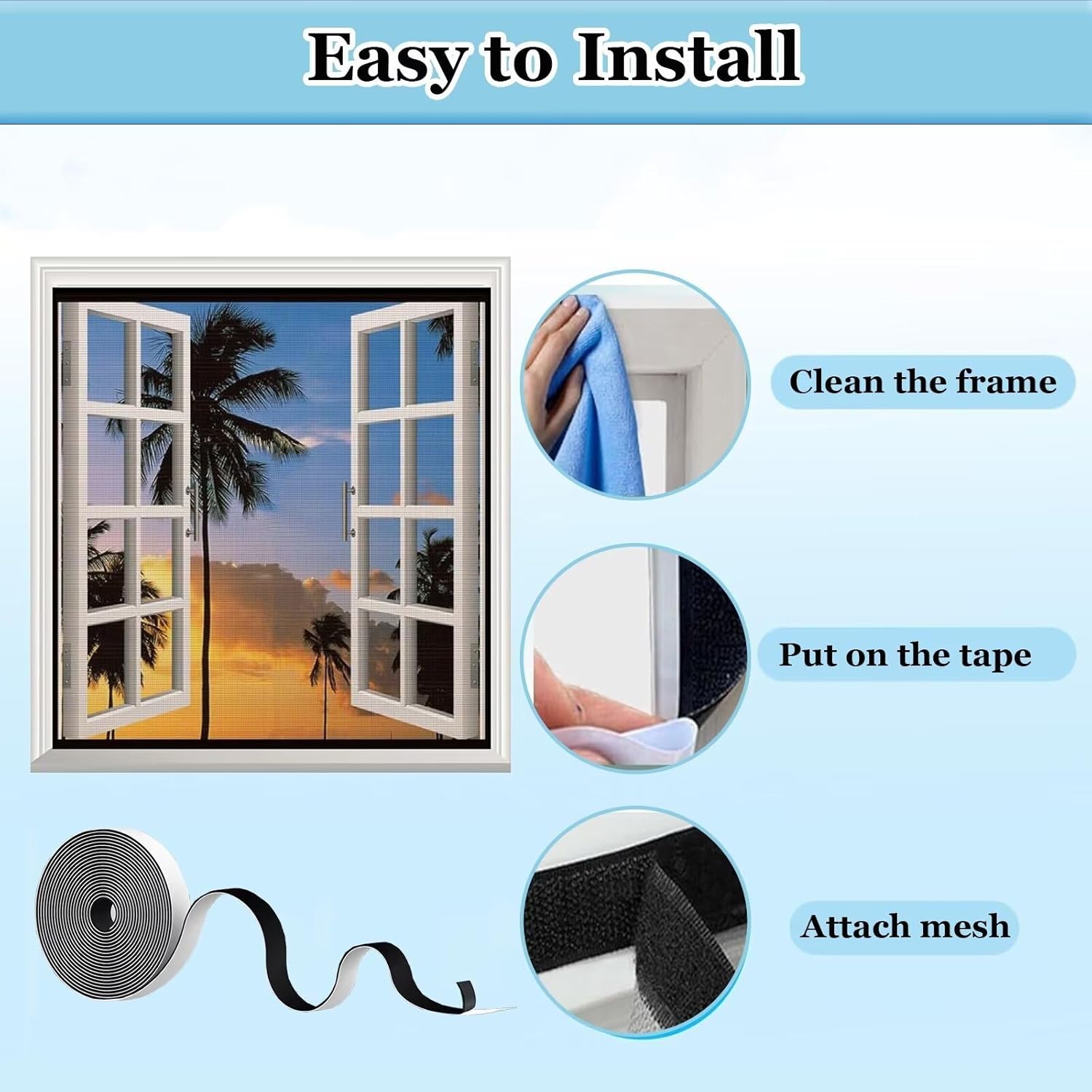 Screen Mesh 165x180cm Black Custom Window Screen Mesh with Reinforced Edge Frame for Windows Doors and Patio Screens