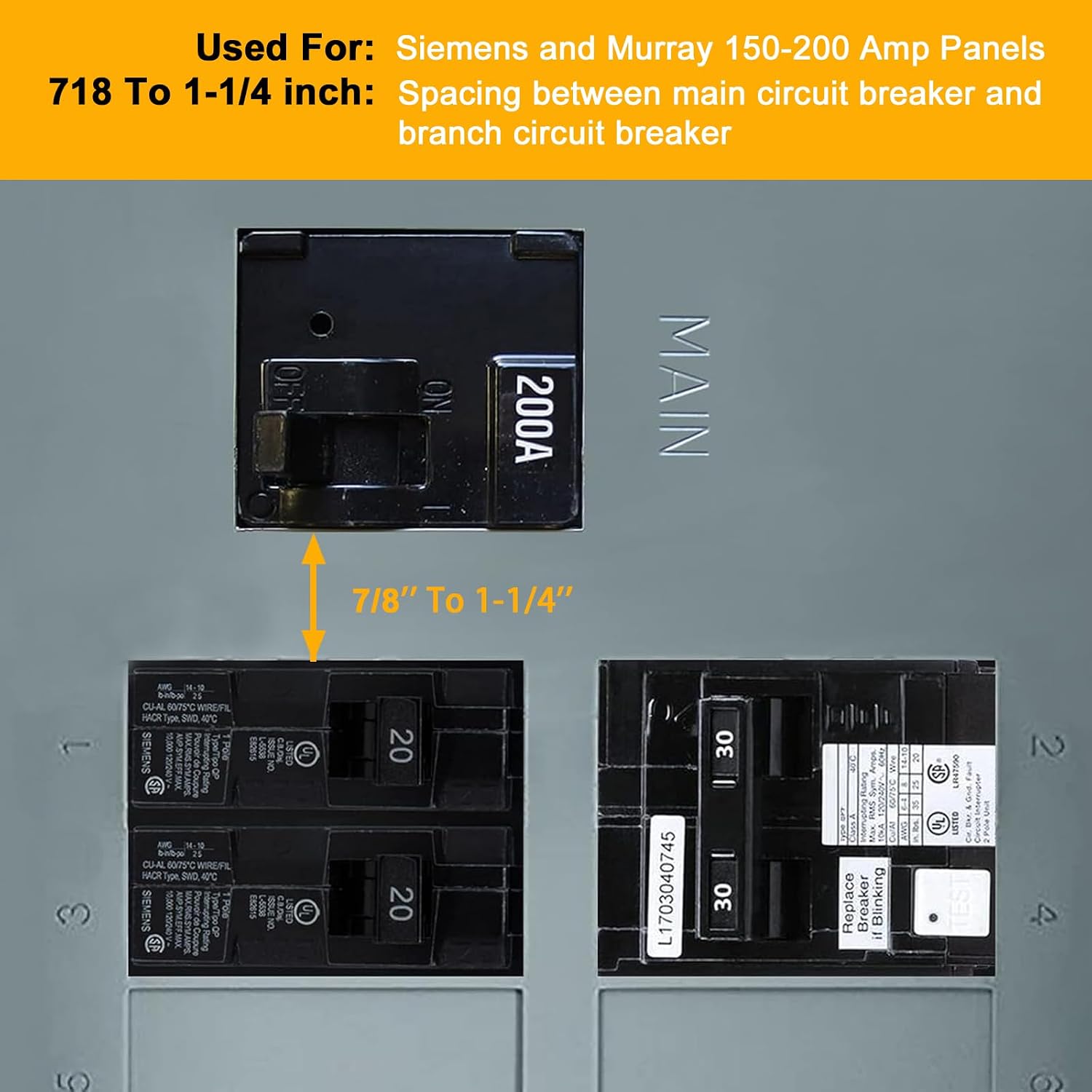 Generator Interlock Kit | Compatible with Murray or Siemens 150 amp or 200 amp Panels,7/8-1 1/4" Spacing Between Main and Branch Breakers