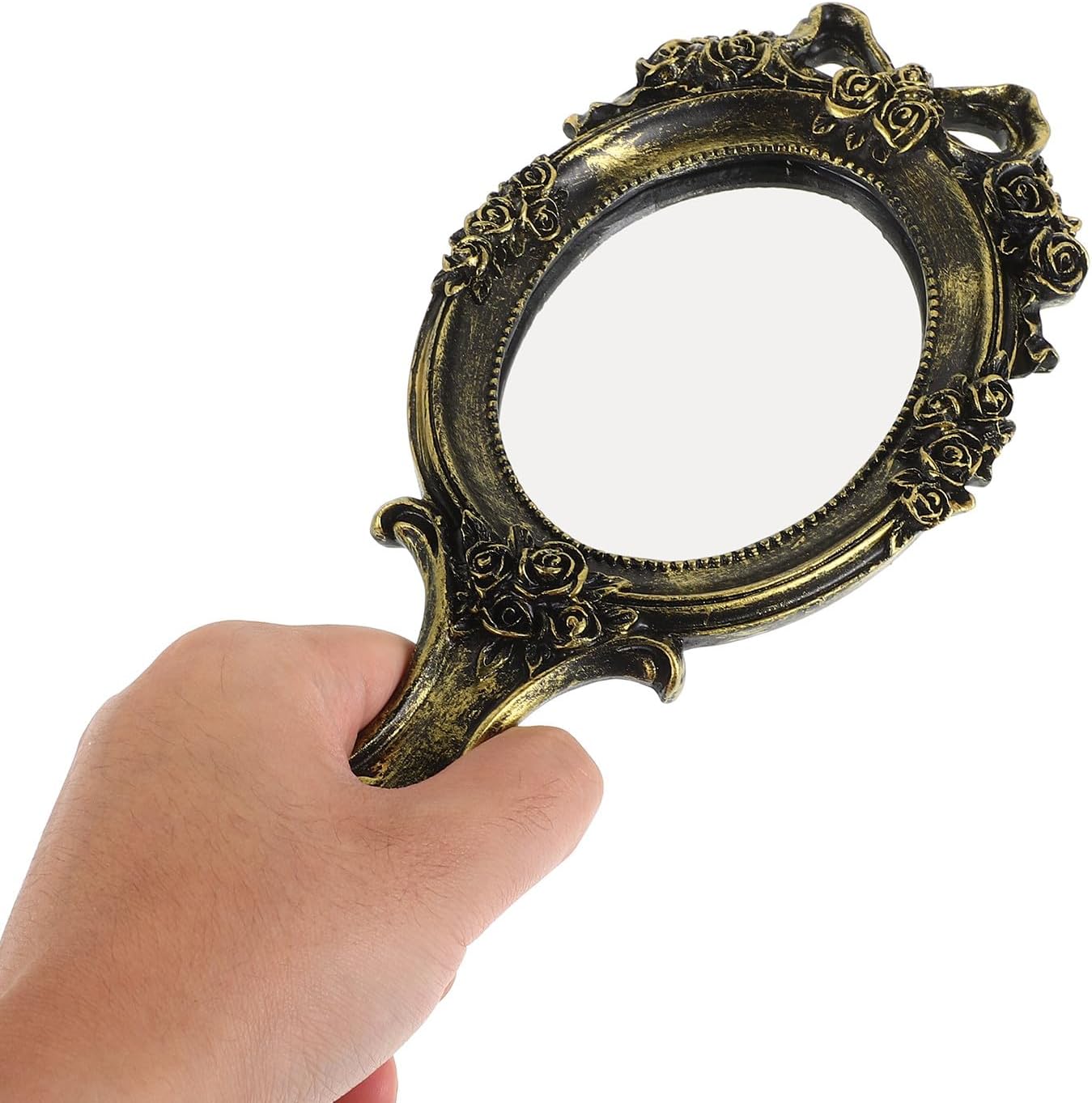 Vintage Handheld Makeup Mirror Baroque Design with Handle, Compact
