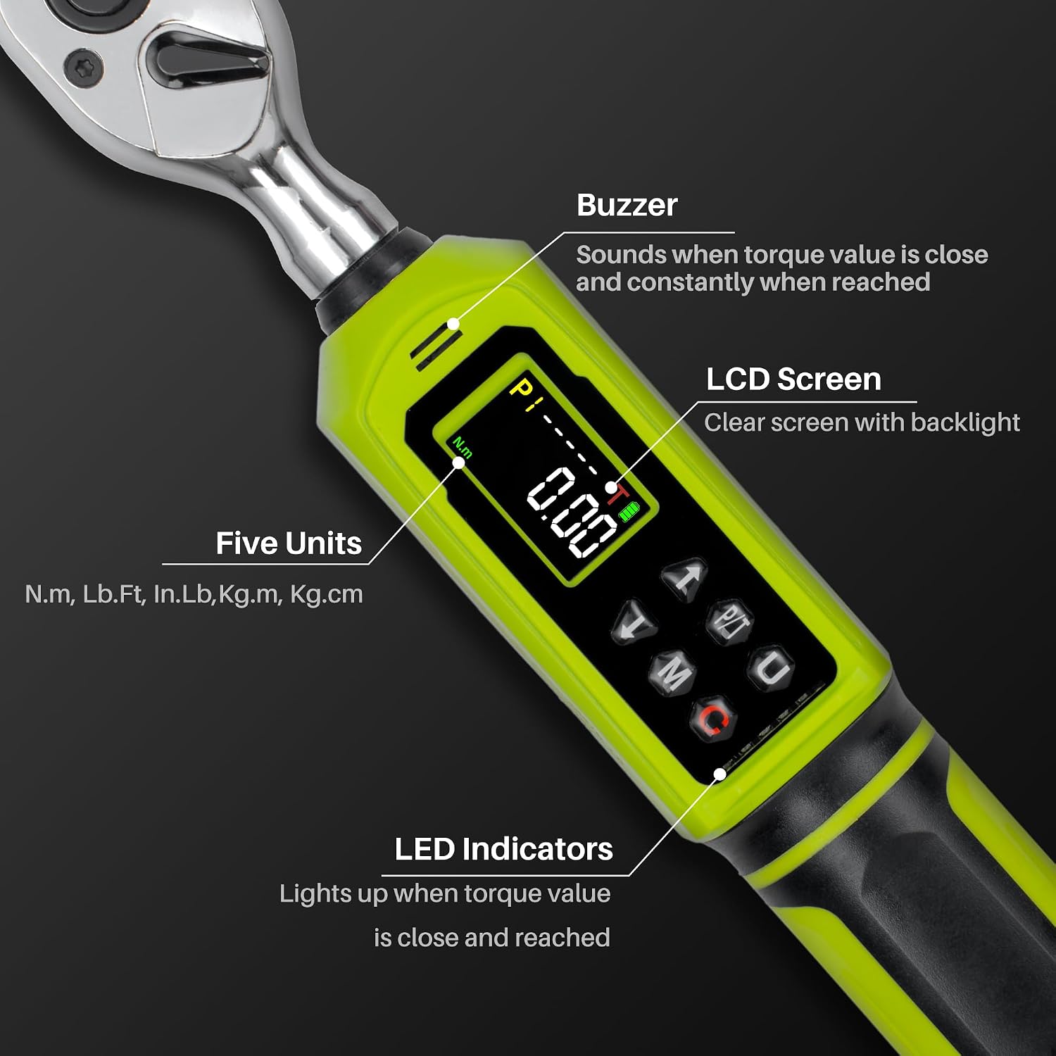 13Pcs 3/8" Digital Torque Wrench Set-0.66-44.25Ft.Lb/0.9-60 N.m, Electric Torque Wrench 3/8 Drive With Vibration Buzzer LED Indicator,±2% Accuracy Five Units for Bike Motorcycle Car Auto Repair
