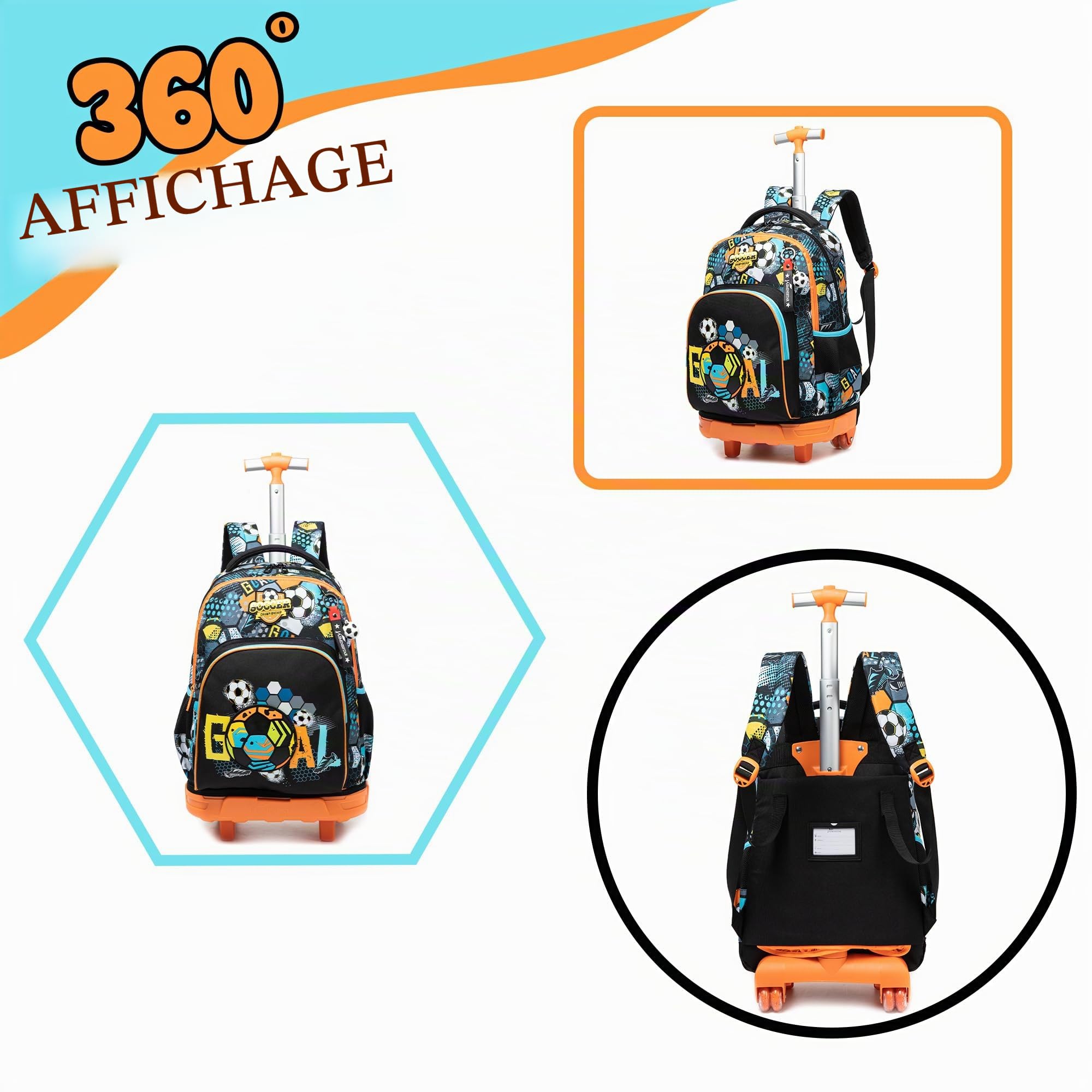 HTgroce Cartable a Roulette Fille Sac à Dos Cartable a Roulette Comprend Un Sac à Lunch et Un étui à Crayons