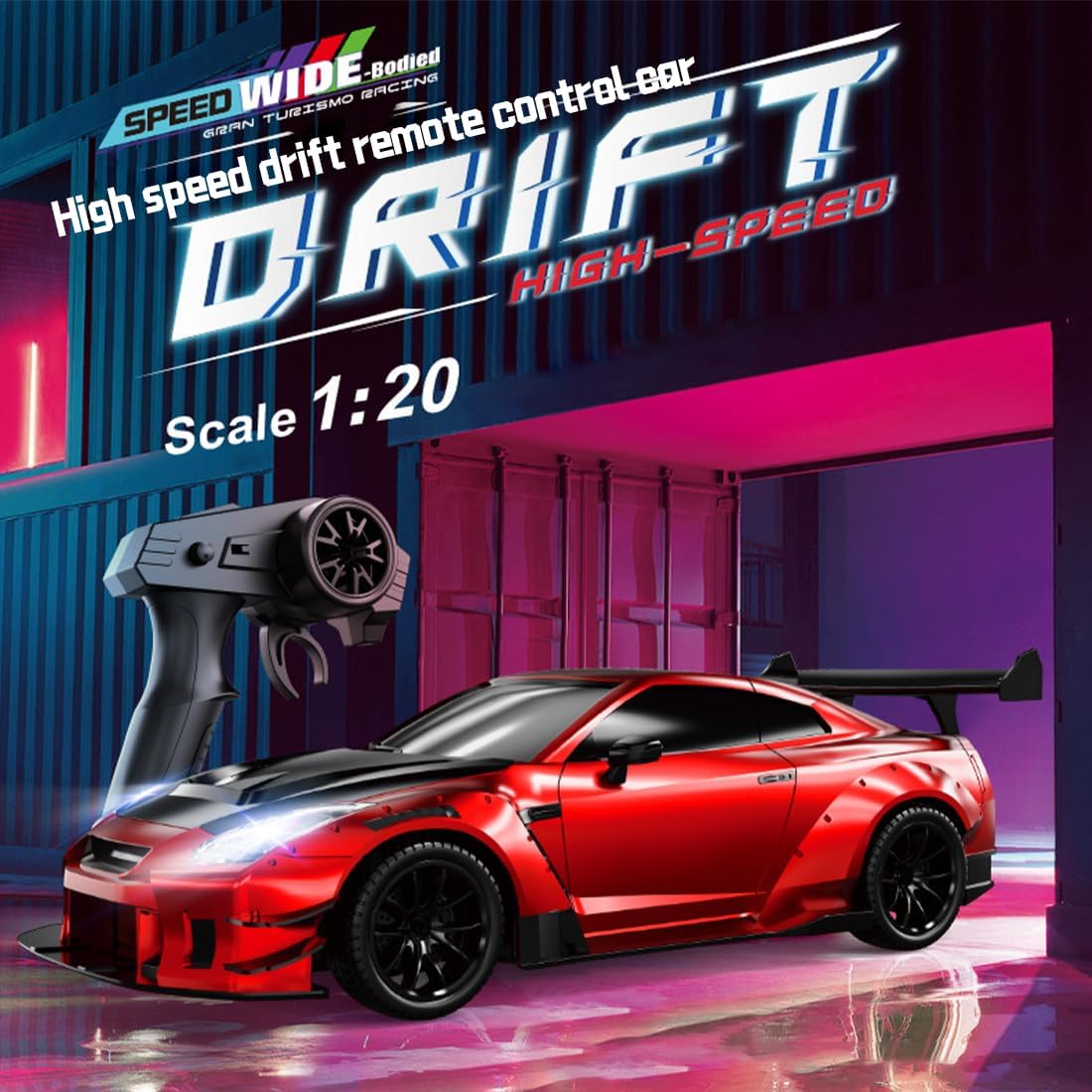 4WD 1:20 RC Drift Car High-Speed Racing Vehicle with LED Lights for GTR R35 Type-2 Drift Car, 20+ km/h, 2.4G Remote Control Hobby Gift for Adult