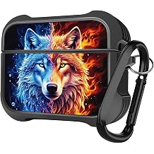 MINGDAO Compatible with AirPods 4 2024 Case, Stylish PU Leather Design and TPU Shockproof Protective Cover Case with Keychain, Wolf MC21164