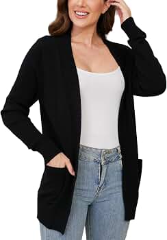 JJ Perfection Women's Solid Knit Open Front Cardigan With Pockets - Soft Viscose Blend (Grey, 2XL)